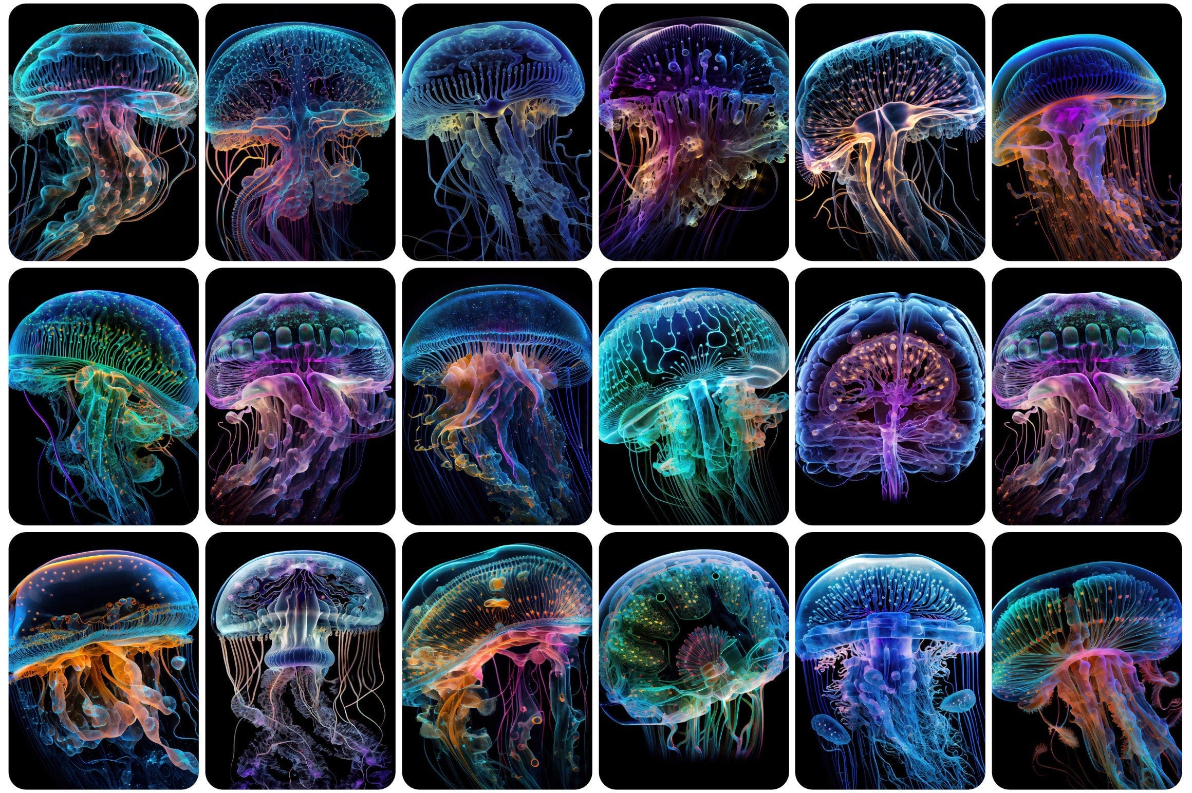 240 Glowing jellyfish images - Neon jellyfish printable posters - Glow Jellyfish Image Pack - Commercial License Digital Download Sumobundle