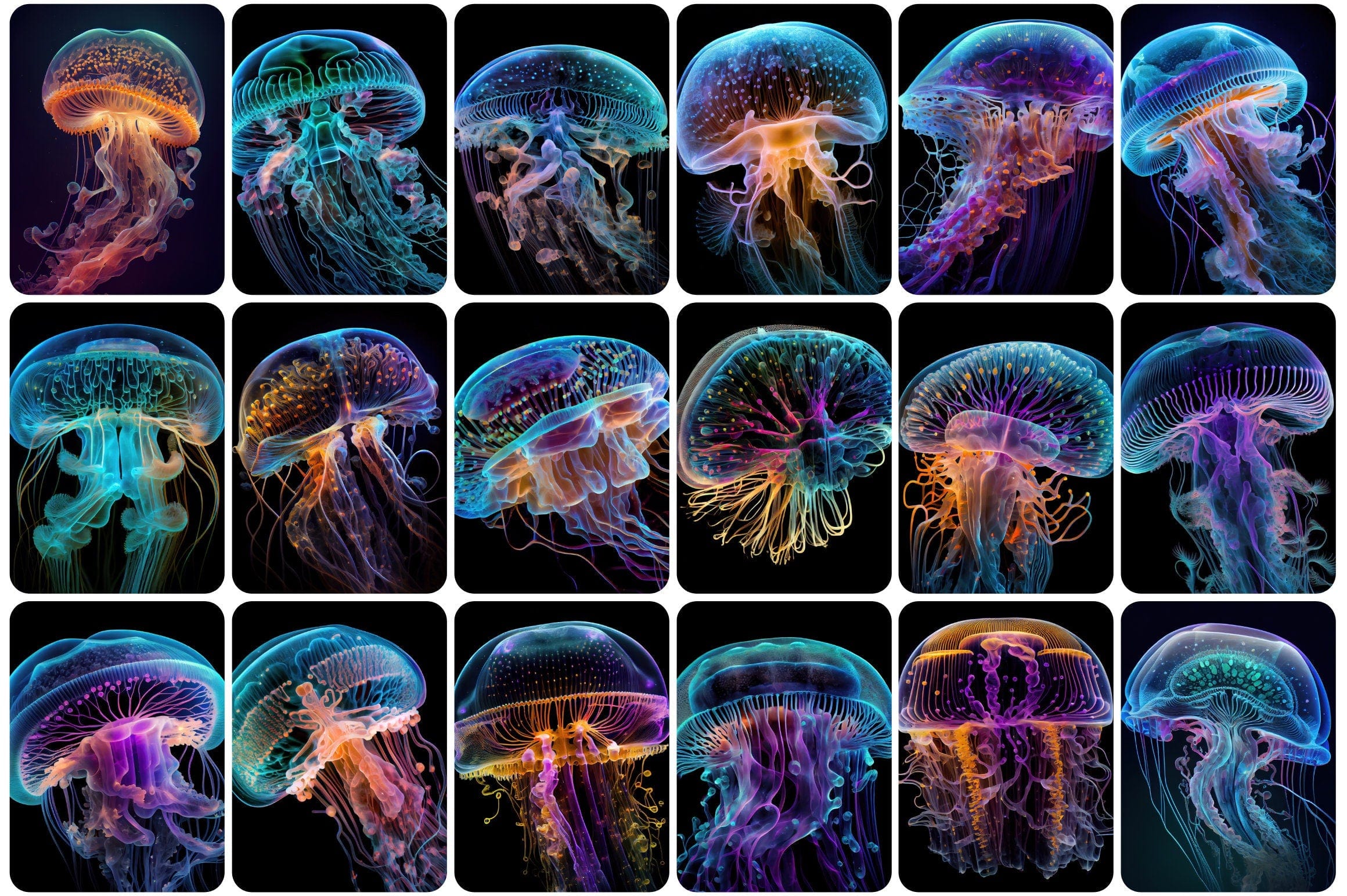 240 Glowing jellyfish images - Neon jellyfish printable posters - Glow Jellyfish Image Pack - Commercial License Digital Download Sumobundle