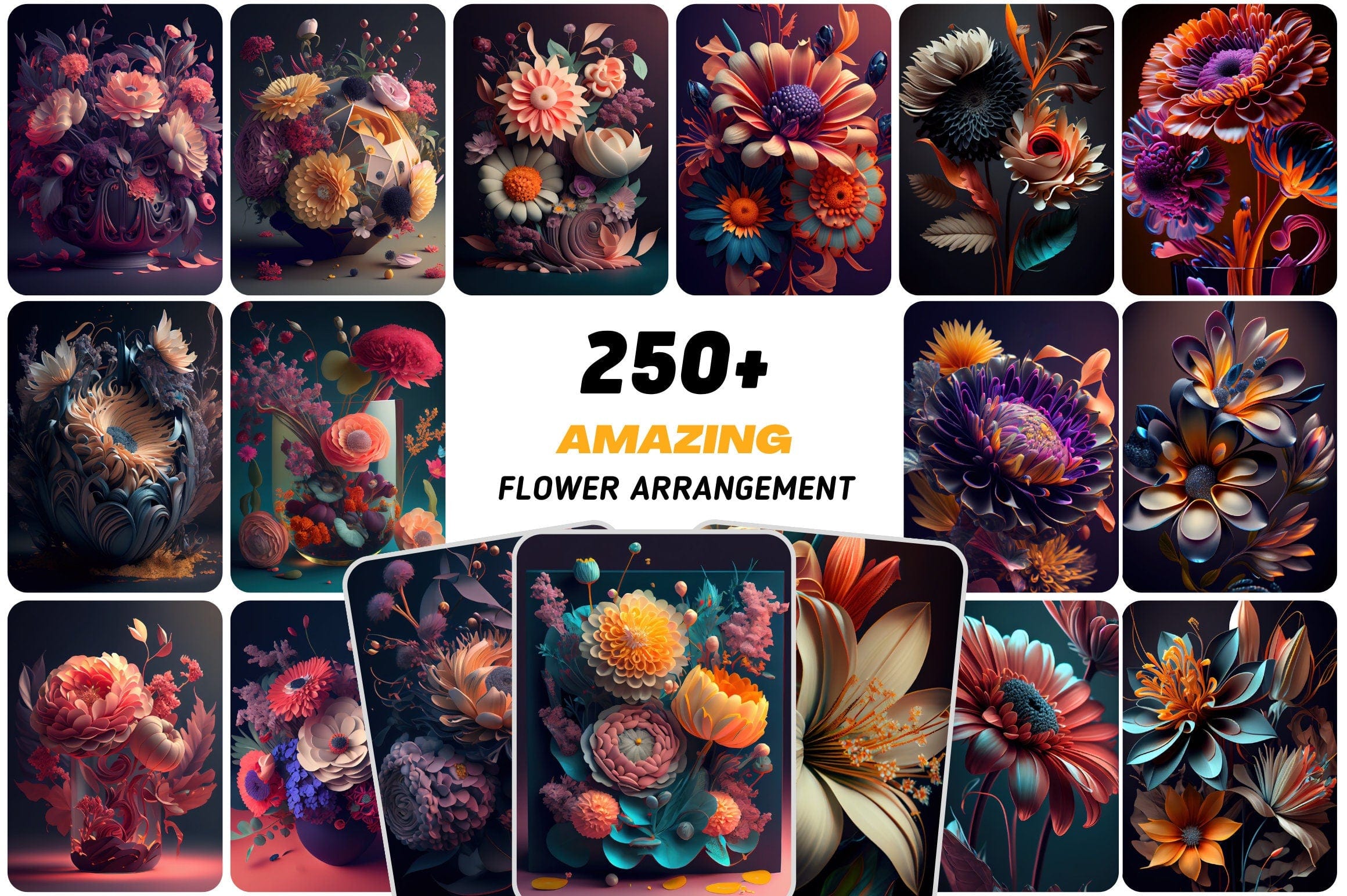 250 Image Bundle Featuring Gorgeous Floral Arrangements - Elevate Your Wall Art and Add a Technical Touch to Your Creative Projects Digital Download Sumobundle