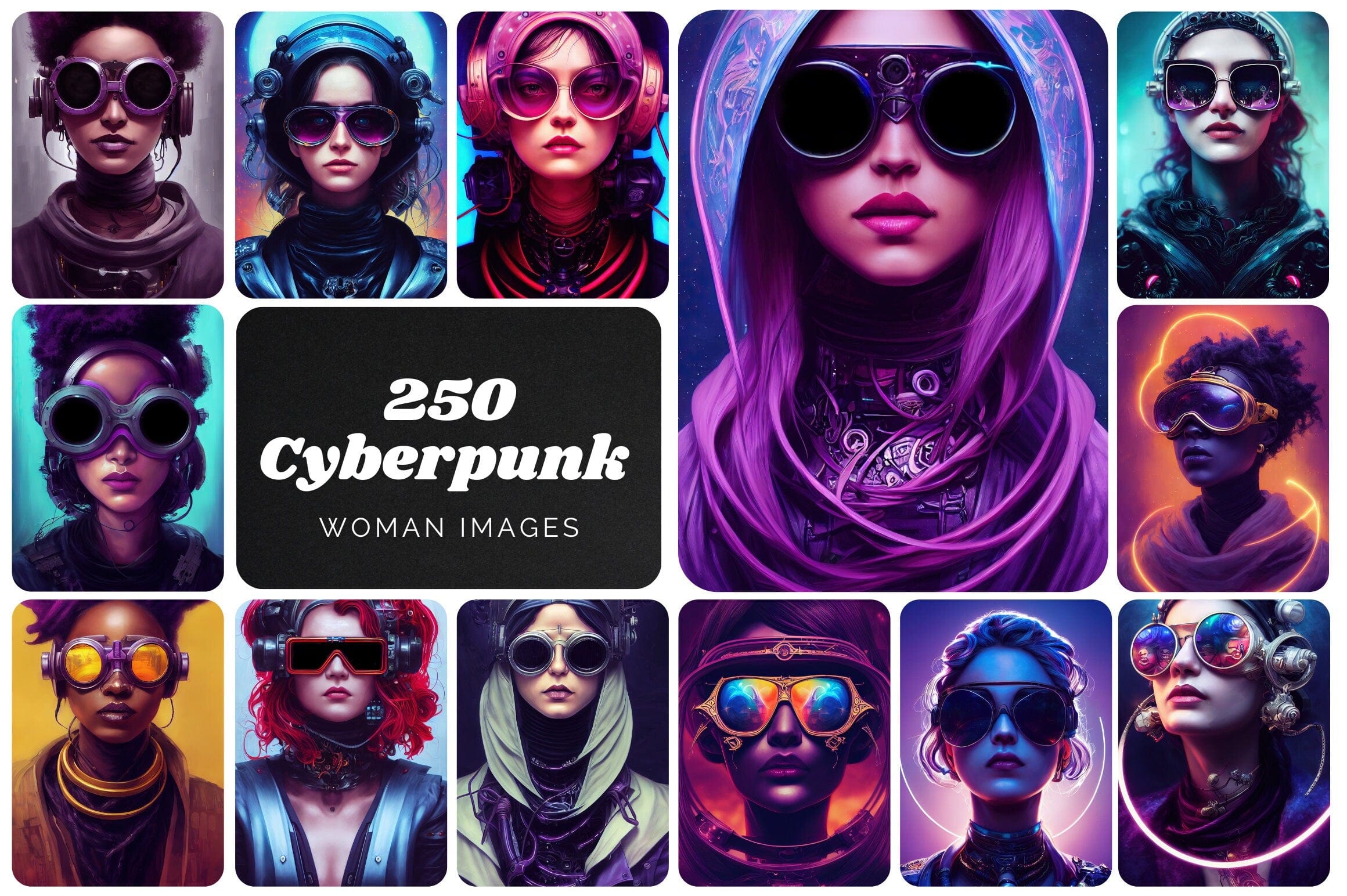 250 Printable Futuristic Cyber Woman Images - Perfect for Graphic Design, Sci-Fi Art, and Digital Projects - Cyberpunk-Inspired Women Digital Download Sumobundle
