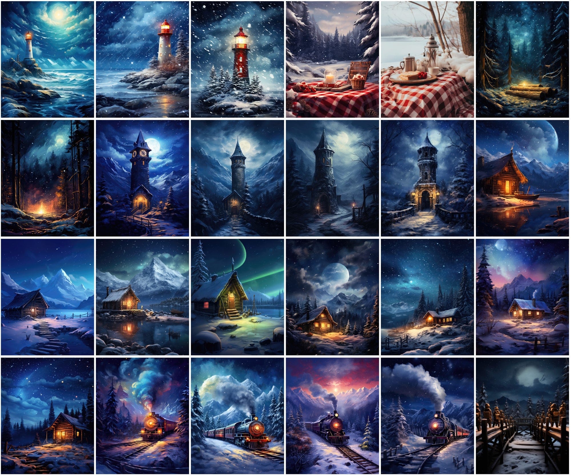 255 Vibrant Winter-Themed Postcard Images Collection Digital Download Sumobundle