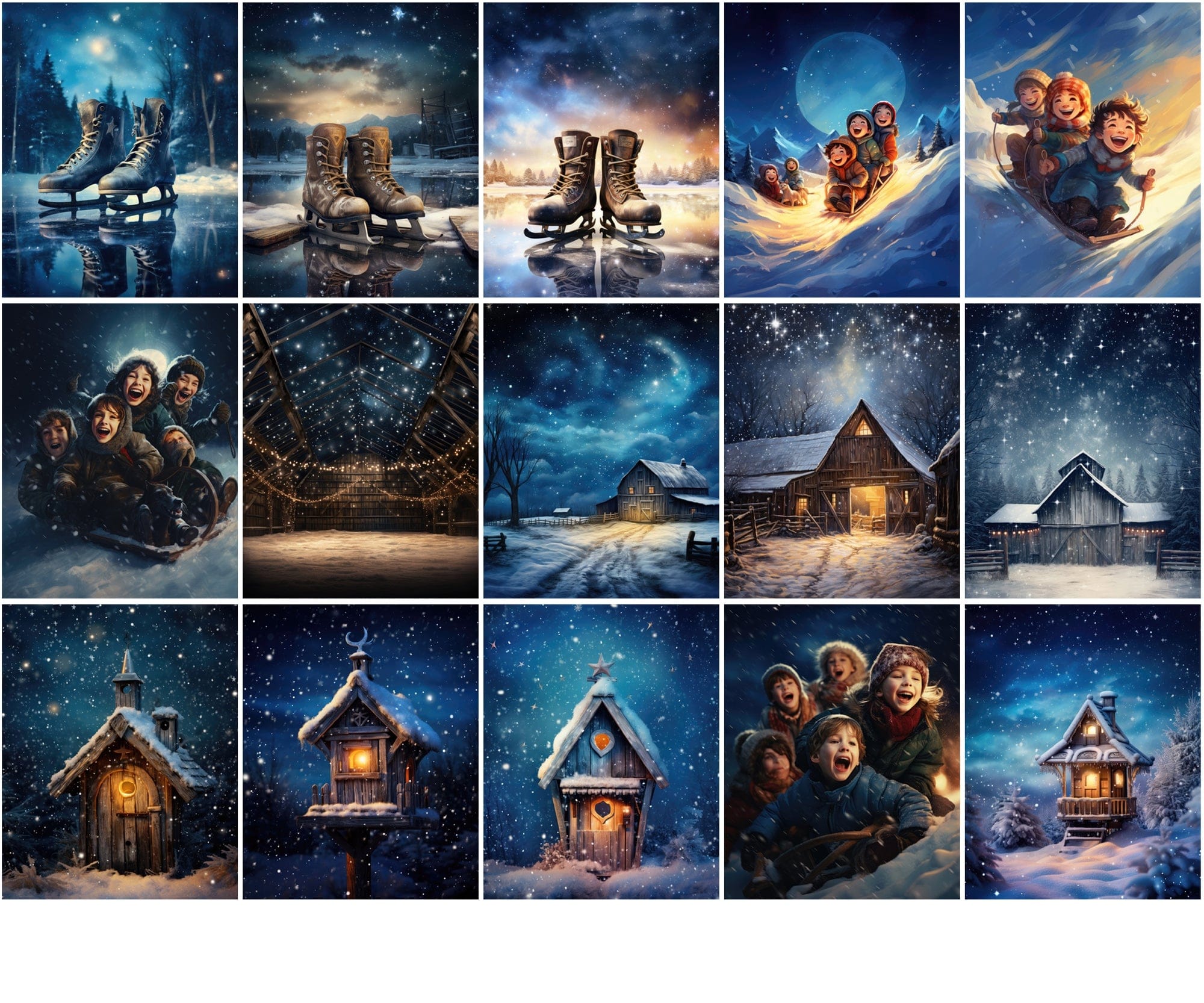 255 Vibrant Winter-Themed Postcard Images Collection Digital Download Sumobundle