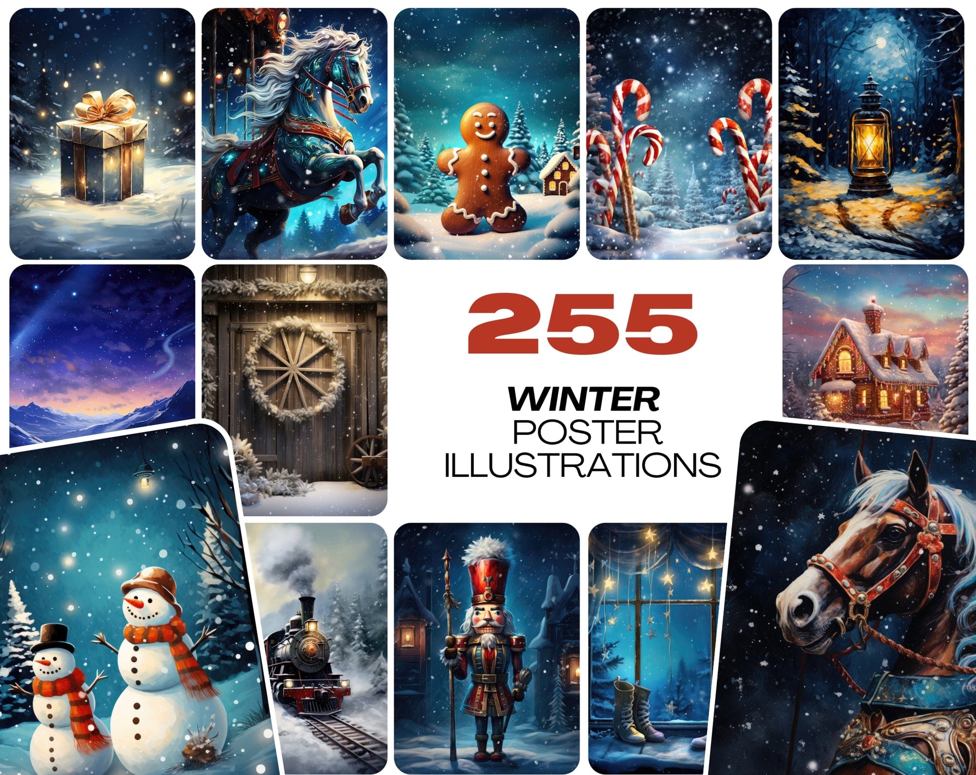 255 Vibrant Winter-Themed Postcard Images Collection Digital Download Sumobundle
