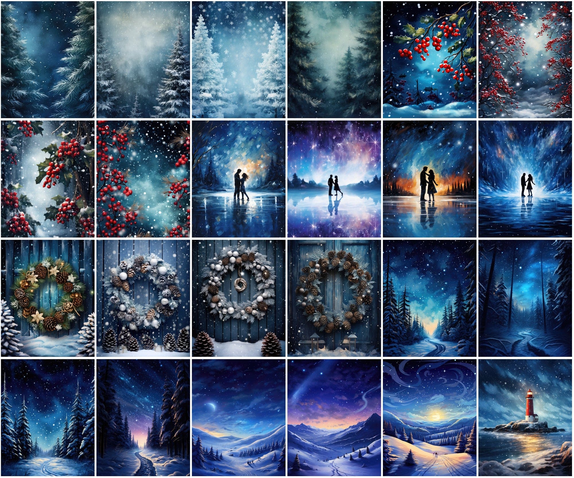 255 Vibrant Winter-Themed Postcard Images Collection Digital Download Sumobundle