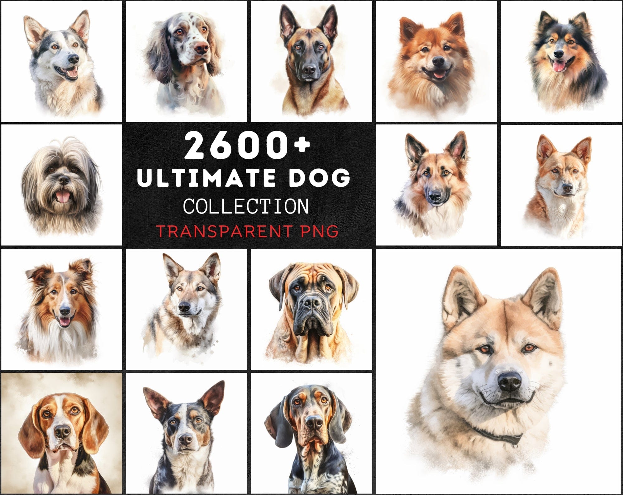2600+ Dog Breed Art Images - Art Style with Transparent Background Digital Download Sumobundle