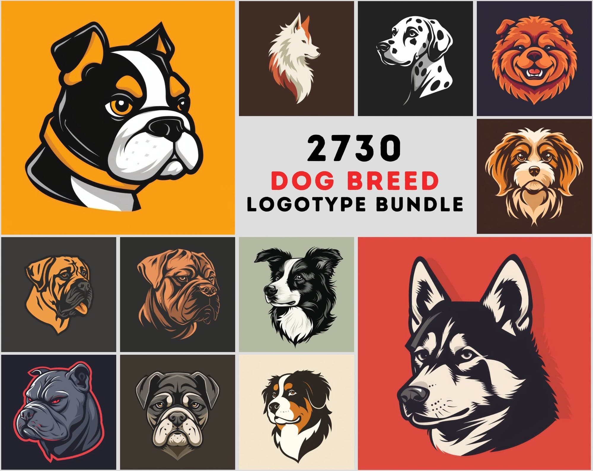 2730 Dog Breed Logotype Bundle Digital Download Sumobundle