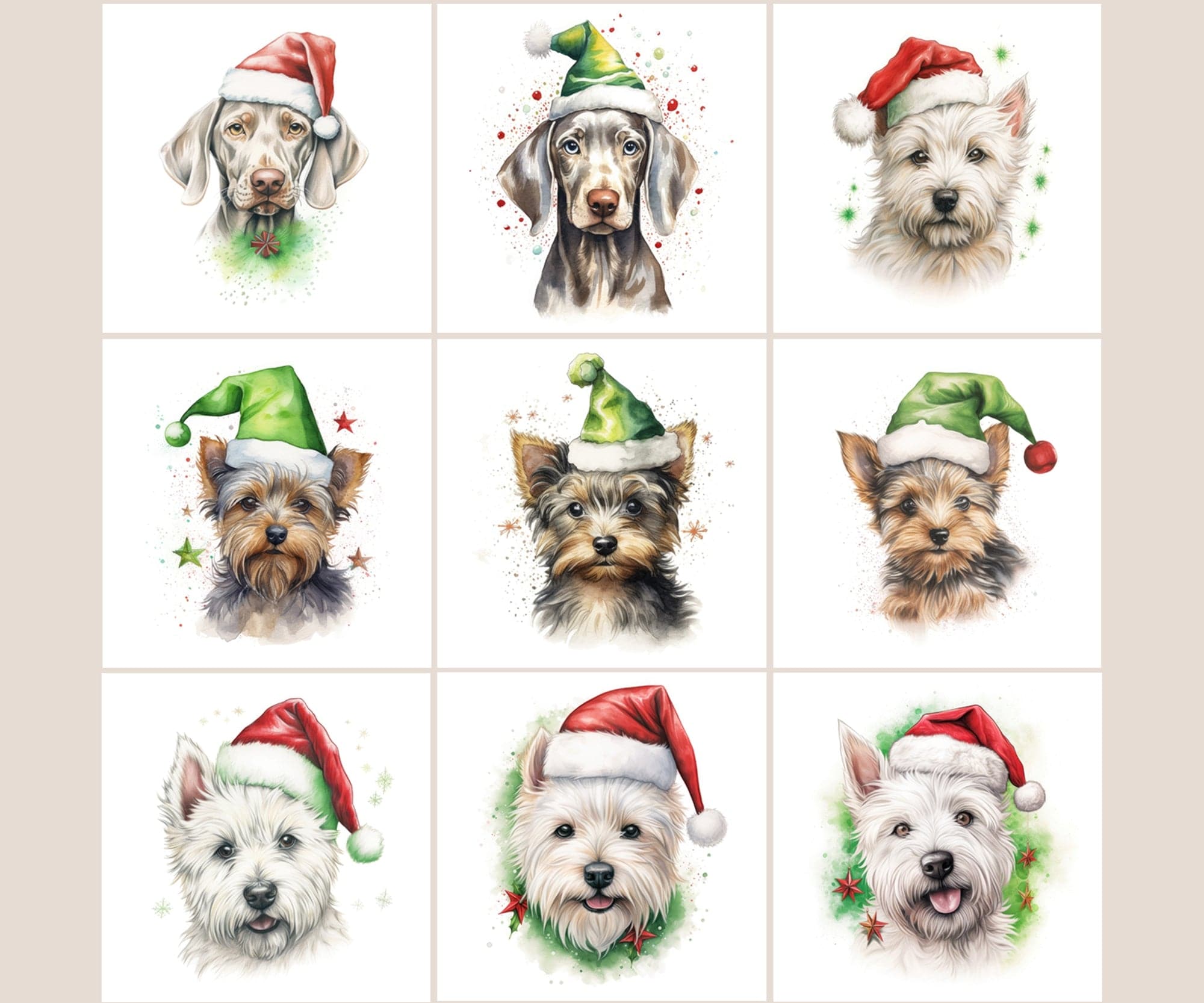 280 Animal Santa Hat PNGs: Dogs, Cats, Christmas Clipart, Commercial License Included Digital Download Sumobundle