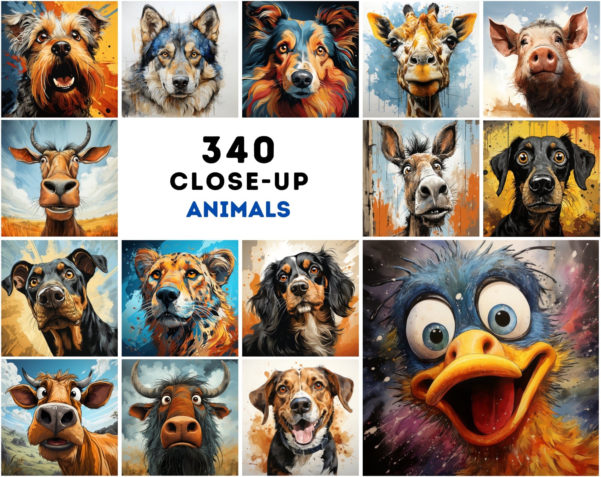 340 close-up animal illustrations collection with commercial license Digital Download Sumobundle