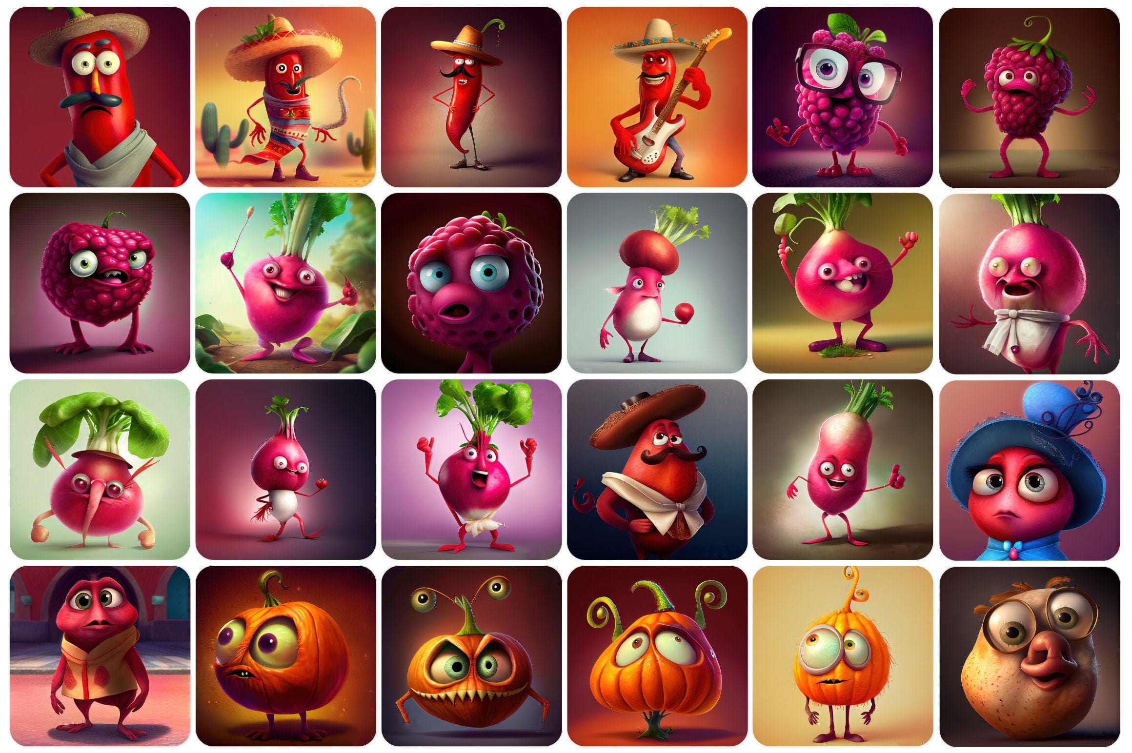 360 Funny fruits and vegetables, Printable Funny Fruit & Vegetable Designs - Commercial license Digital Download Sumobundle
