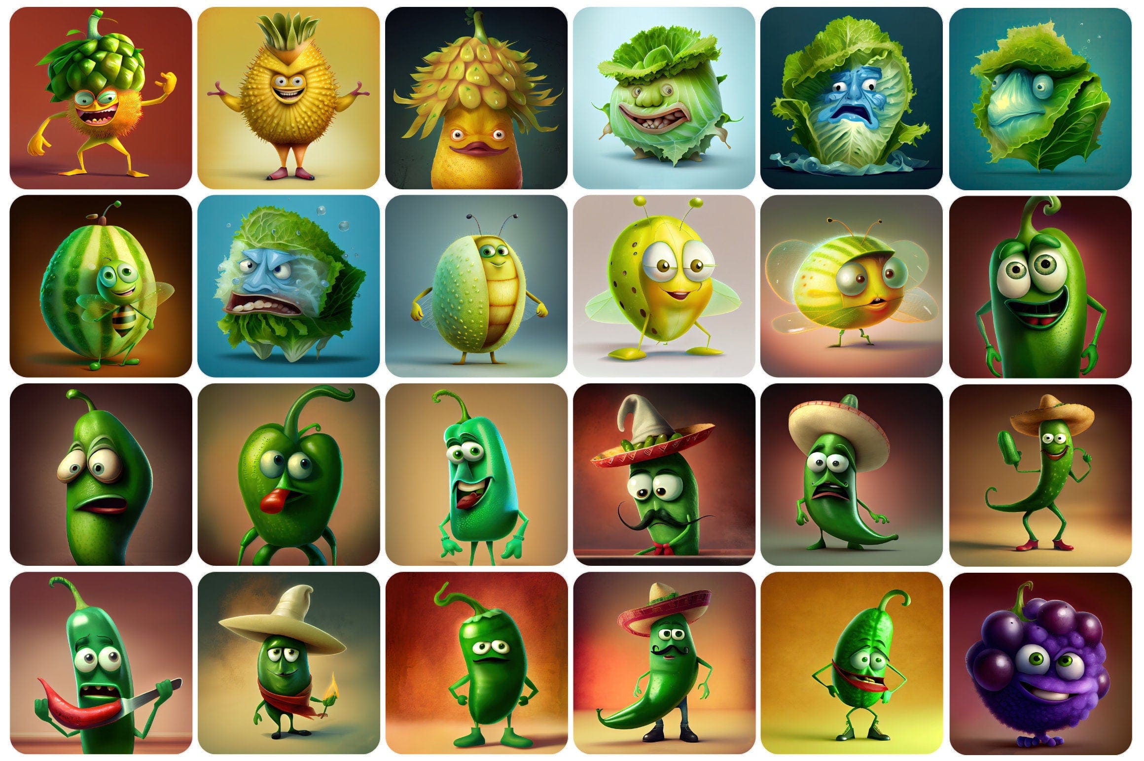 360 Funny fruits and vegetables, Printable Funny Fruit & Vegetable Designs - Commercial license Digital Download Sumobundle