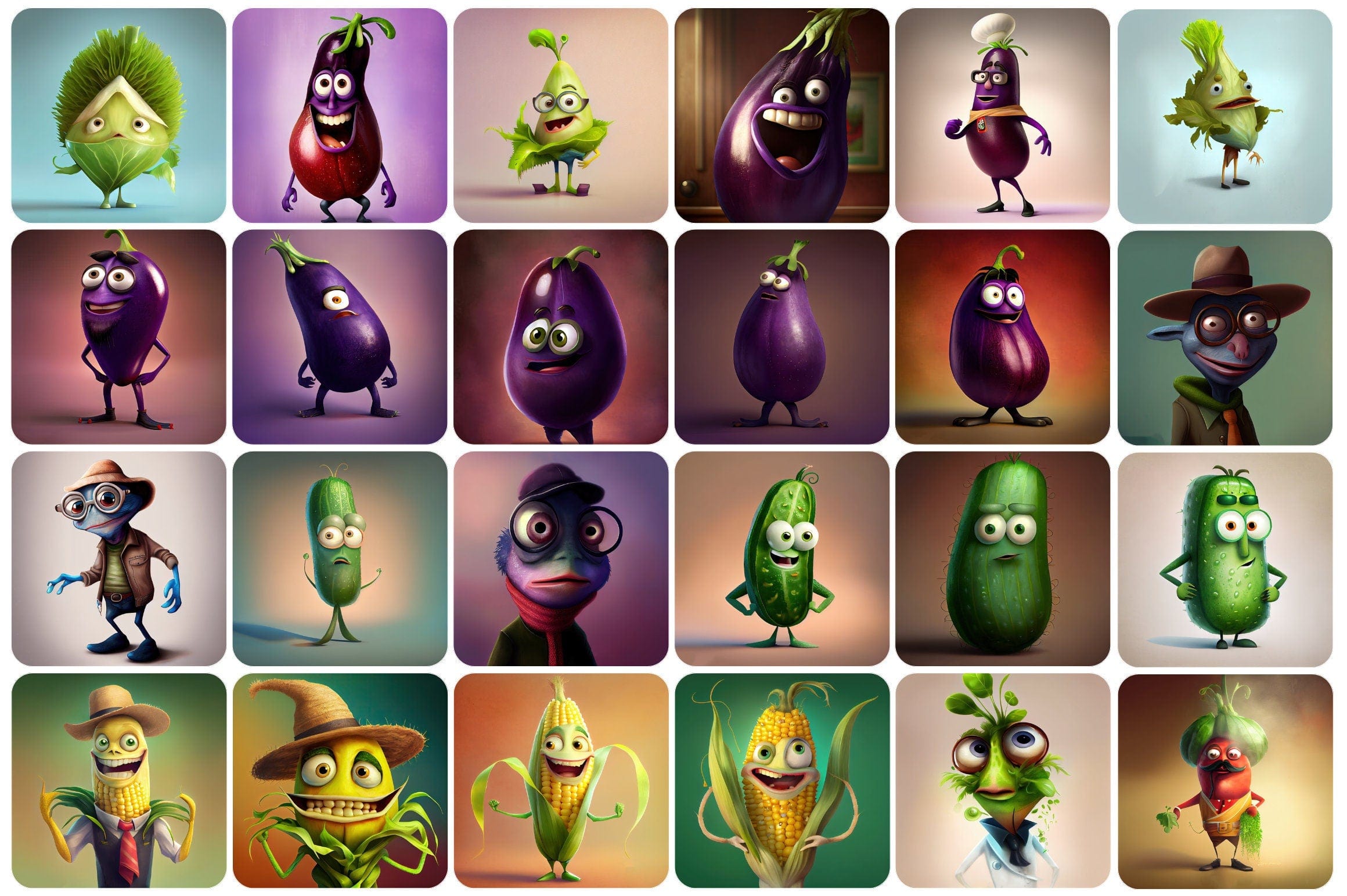 360 Funny fruits and vegetables, Printable Funny Fruit & Vegetable Designs - Commercial license Digital Download Sumobundle
