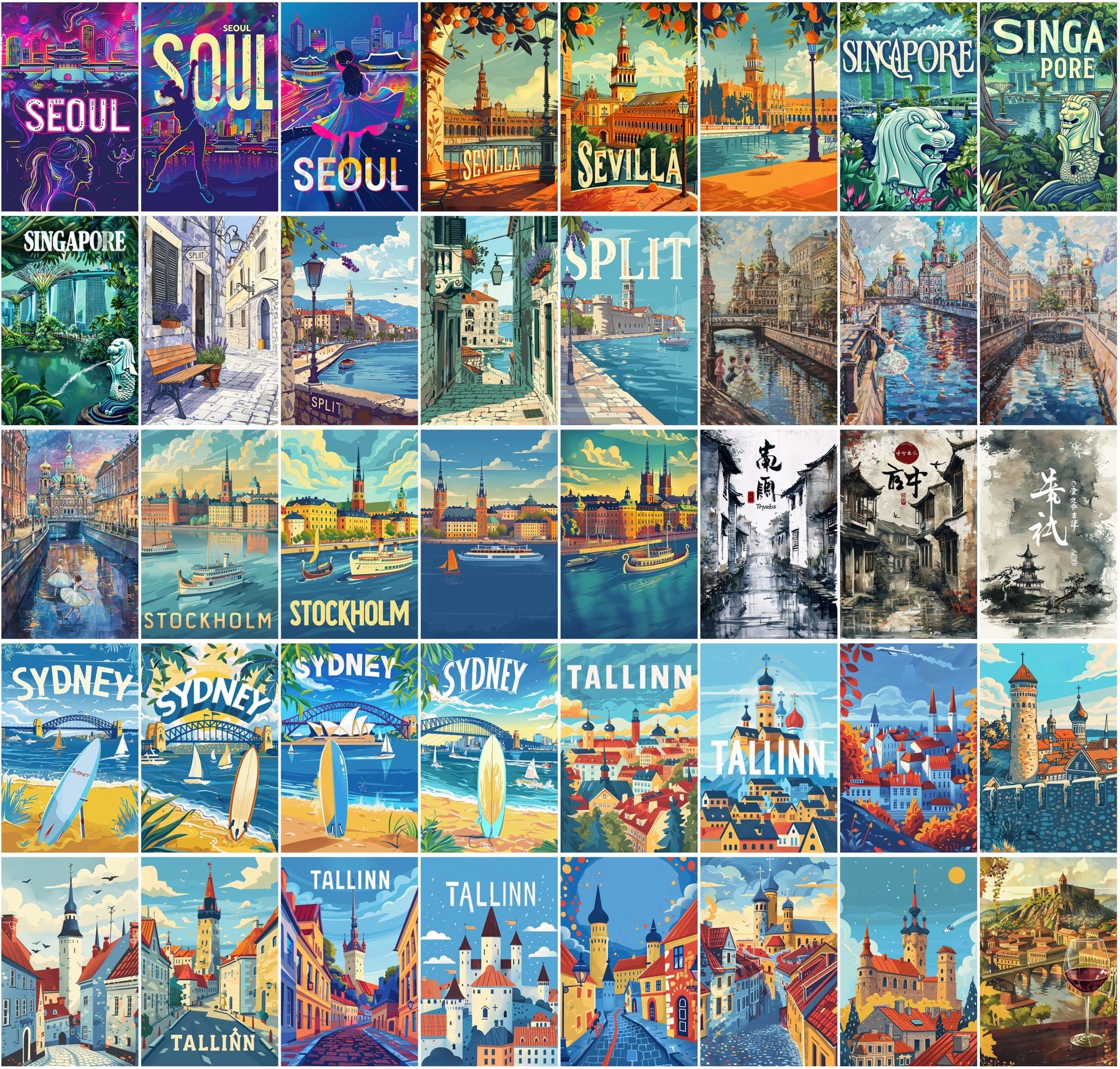 360 Global Landmark Abstracts | Commercial Use | High-Res City Art Digital Download Sumobundle