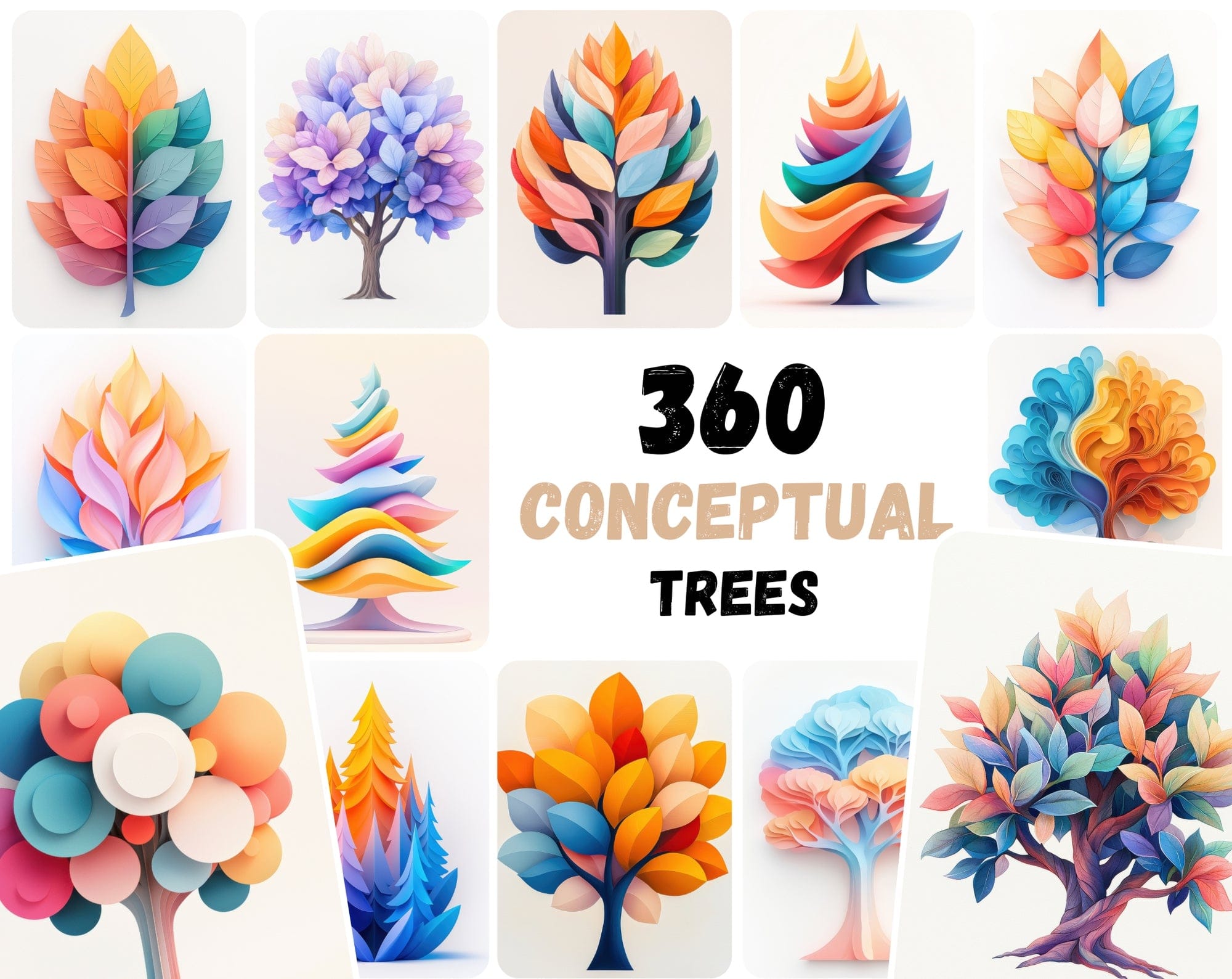 360 Vibrant Conceptual Tree Graphics | Inspired by Real Trees Digital Download Sumobundle