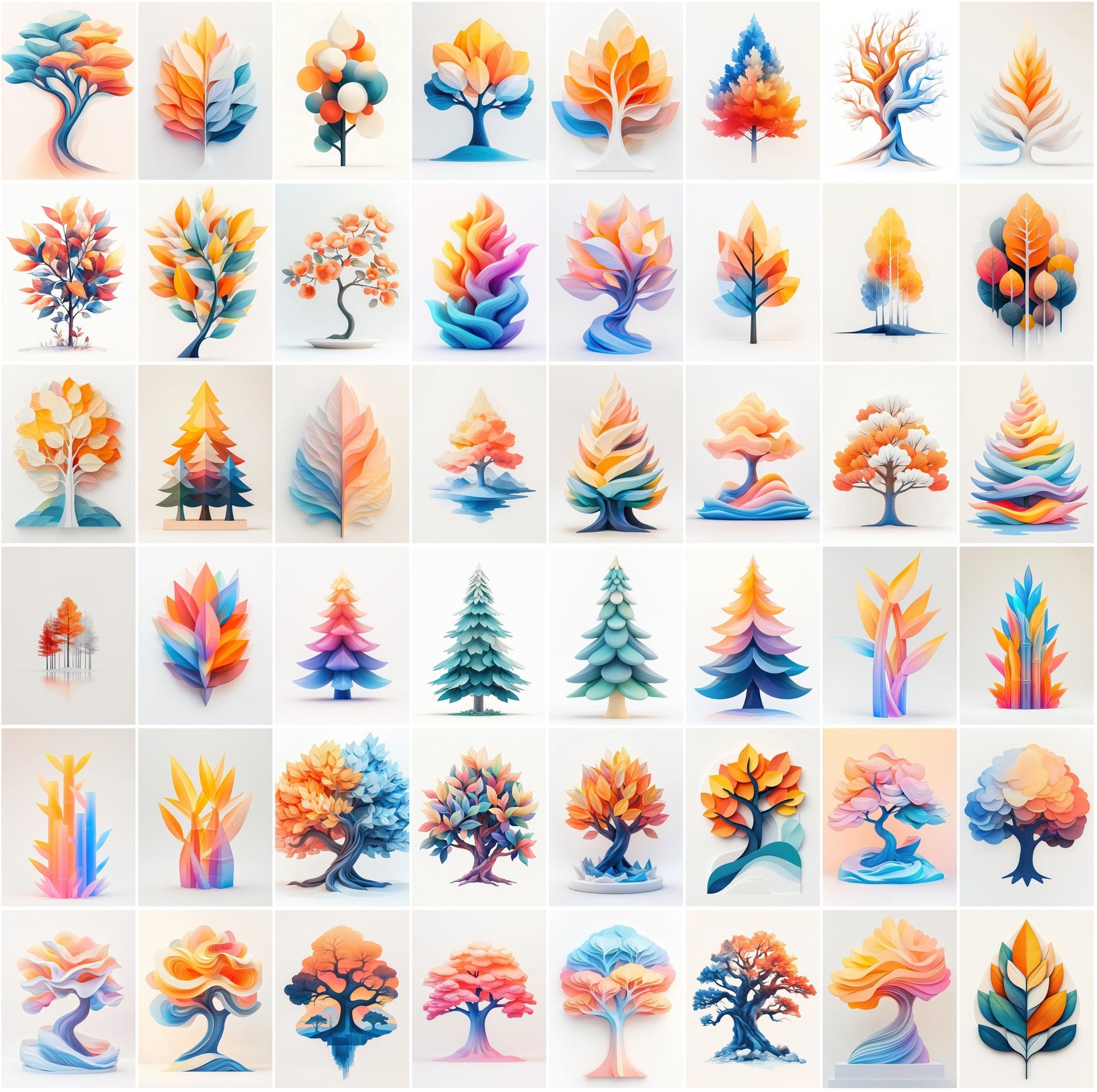 360 Vibrant Conceptual Tree Graphics | Inspired by Real Trees Digital Download Sumobundle