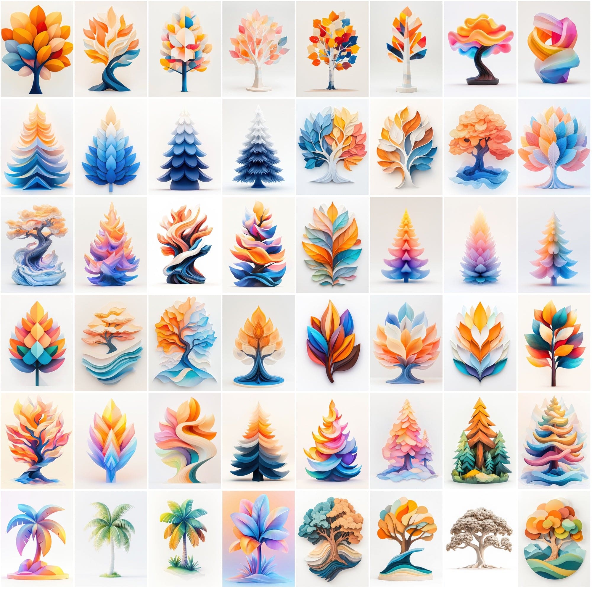 360 Vibrant Conceptual Tree Graphics | Inspired by Real Trees Digital Download Sumobundle