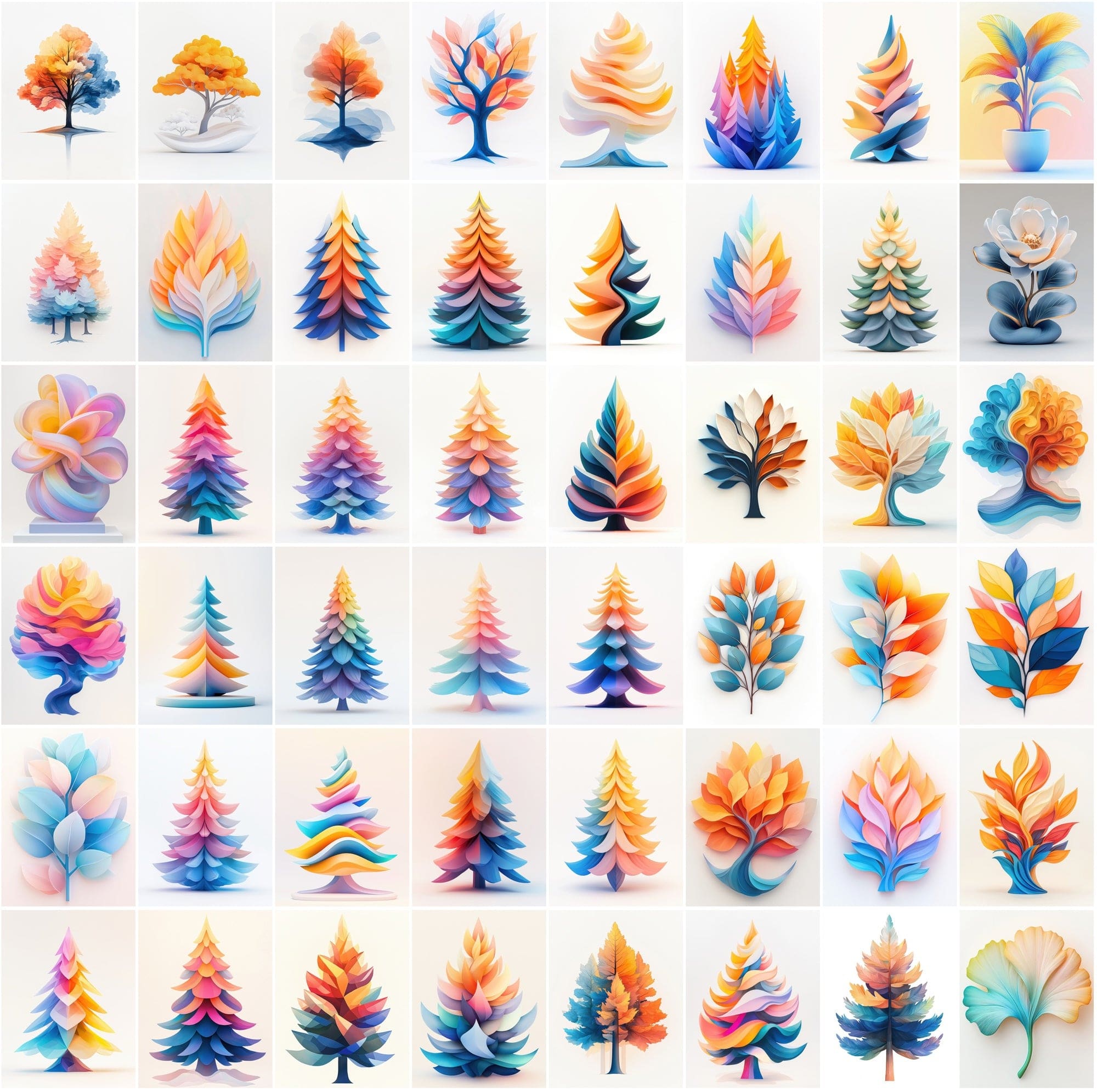 360 Vibrant Conceptual Tree Graphics | Inspired by Real Trees Digital Download Sumobundle