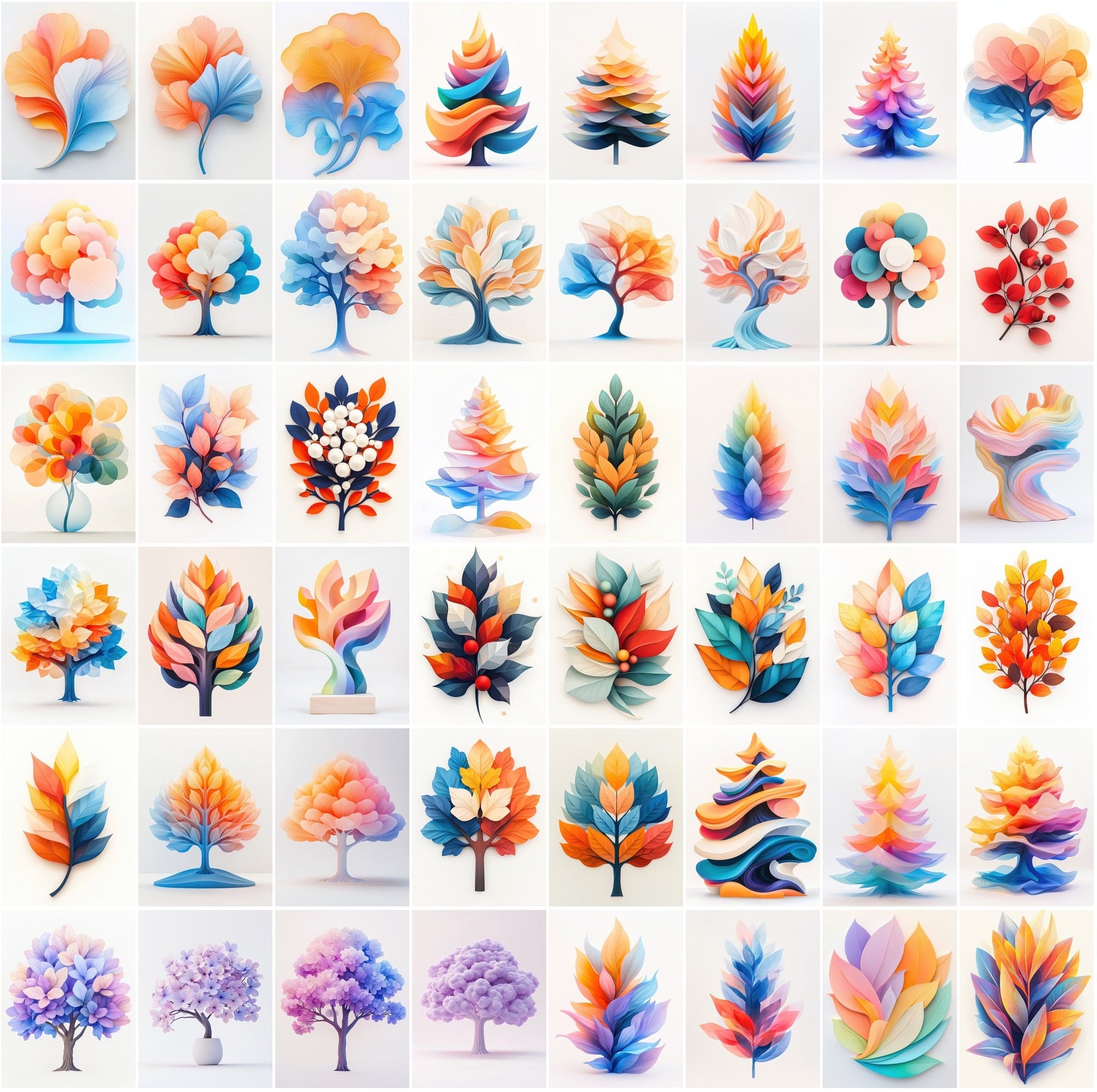 360 Vibrant Conceptual Tree Graphics | Inspired by Real Trees Digital Download Sumobundle