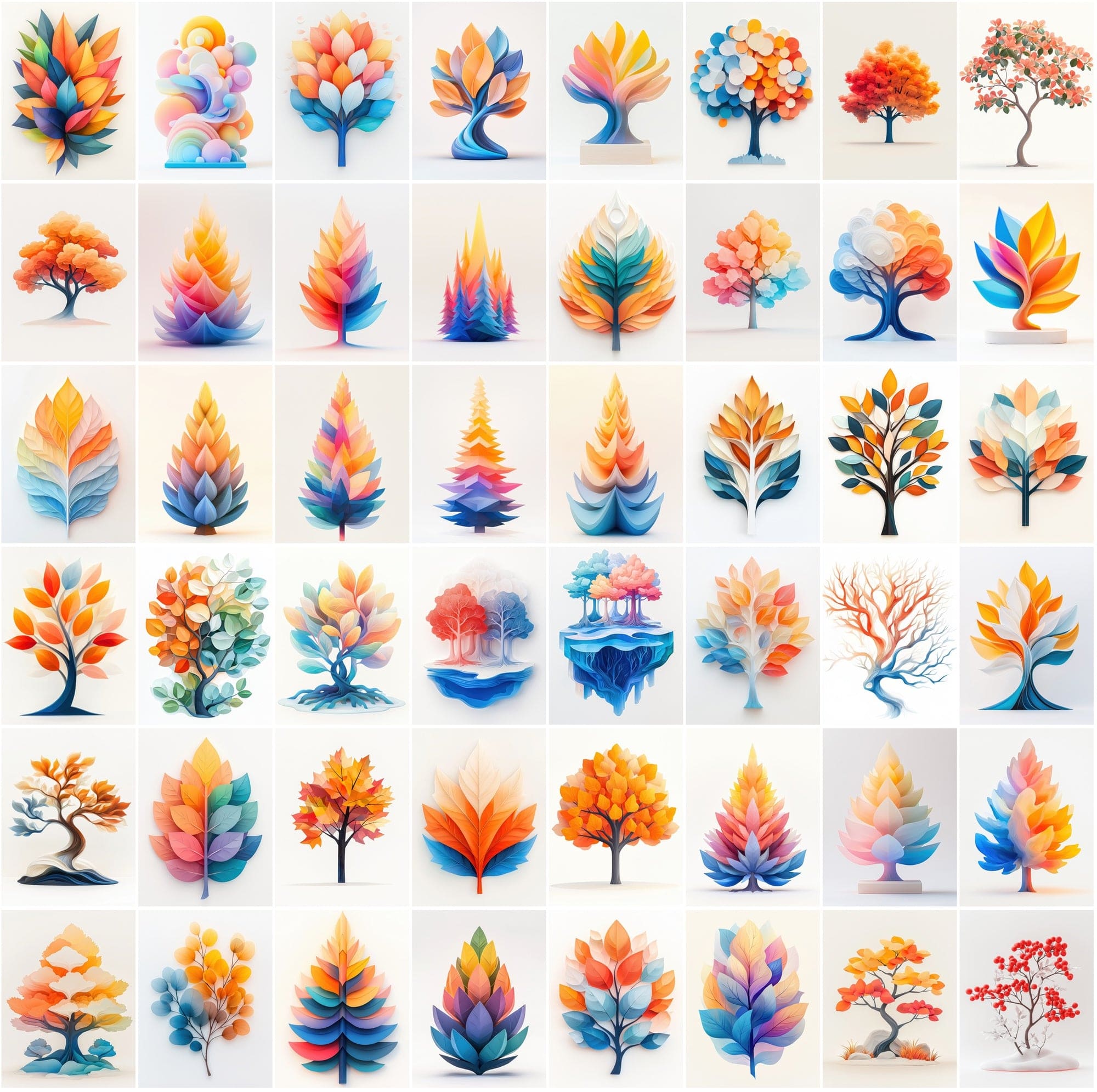 360 Vibrant Conceptual Tree Graphics | Inspired by Real Trees Digital Download Sumobundle