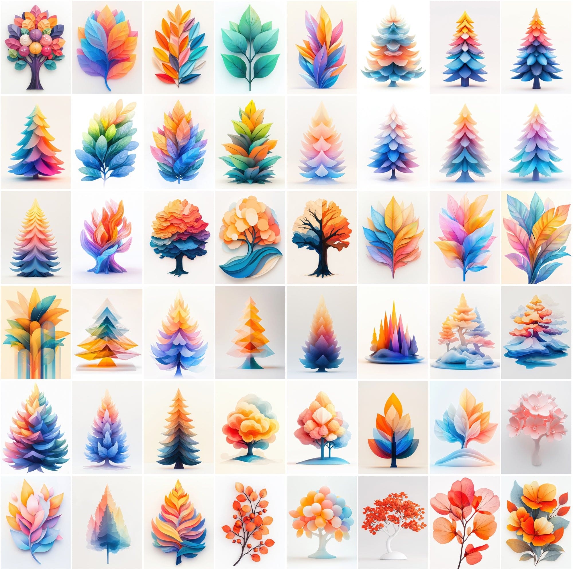 360 Vibrant Conceptual Tree Graphics | Inspired by Real Trees Digital Download Sumobundle