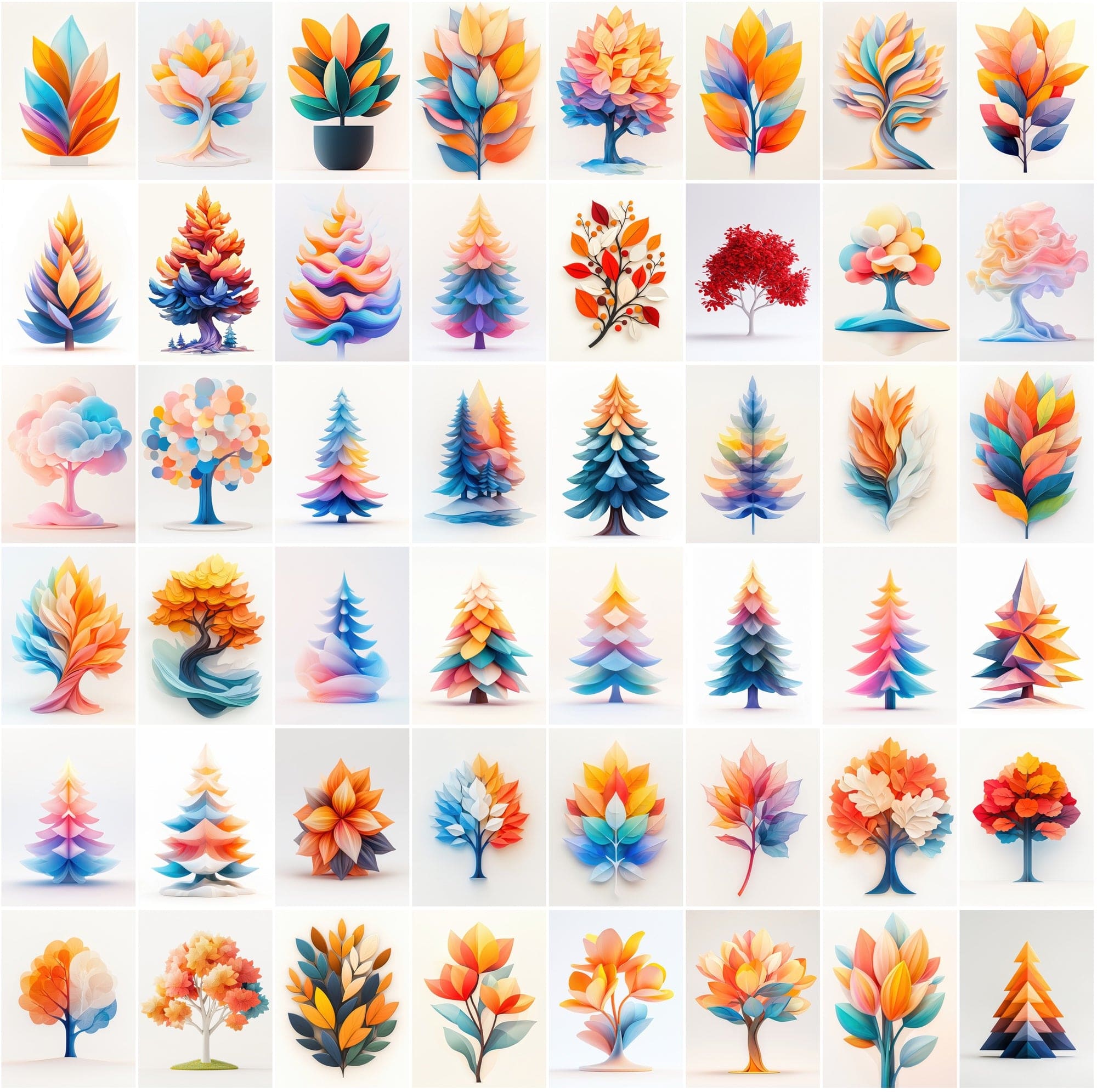 360 Vibrant Conceptual Tree Graphics | Inspired by Real Trees Digital Download Sumobundle