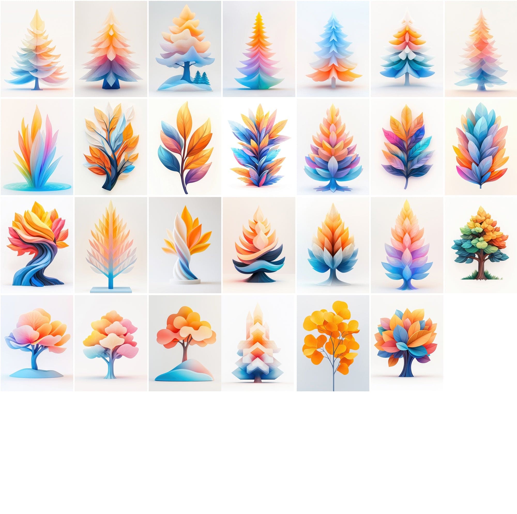 360 Vibrant Conceptual Tree Graphics | Inspired by Real Trees Digital Download Sumobundle