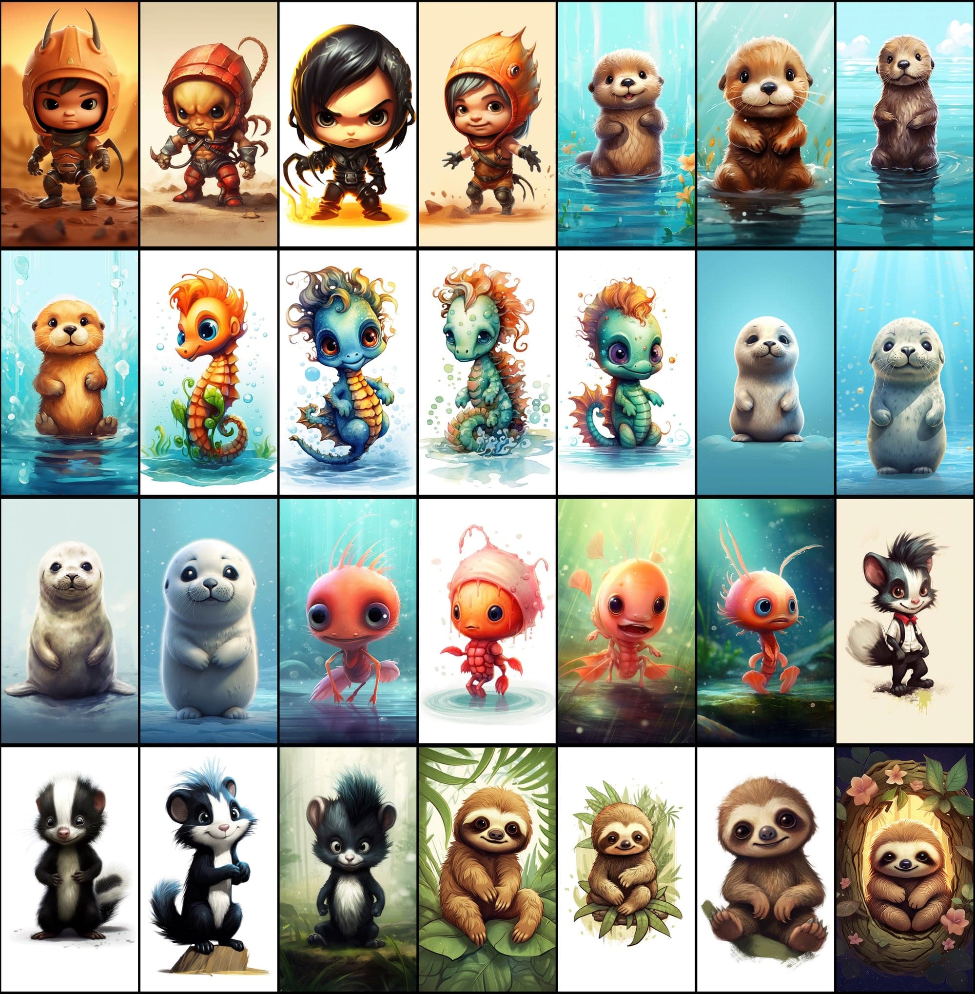 380 Colorful Chibi Animal PNGs with Commercial License Digital Download Sumobundle
