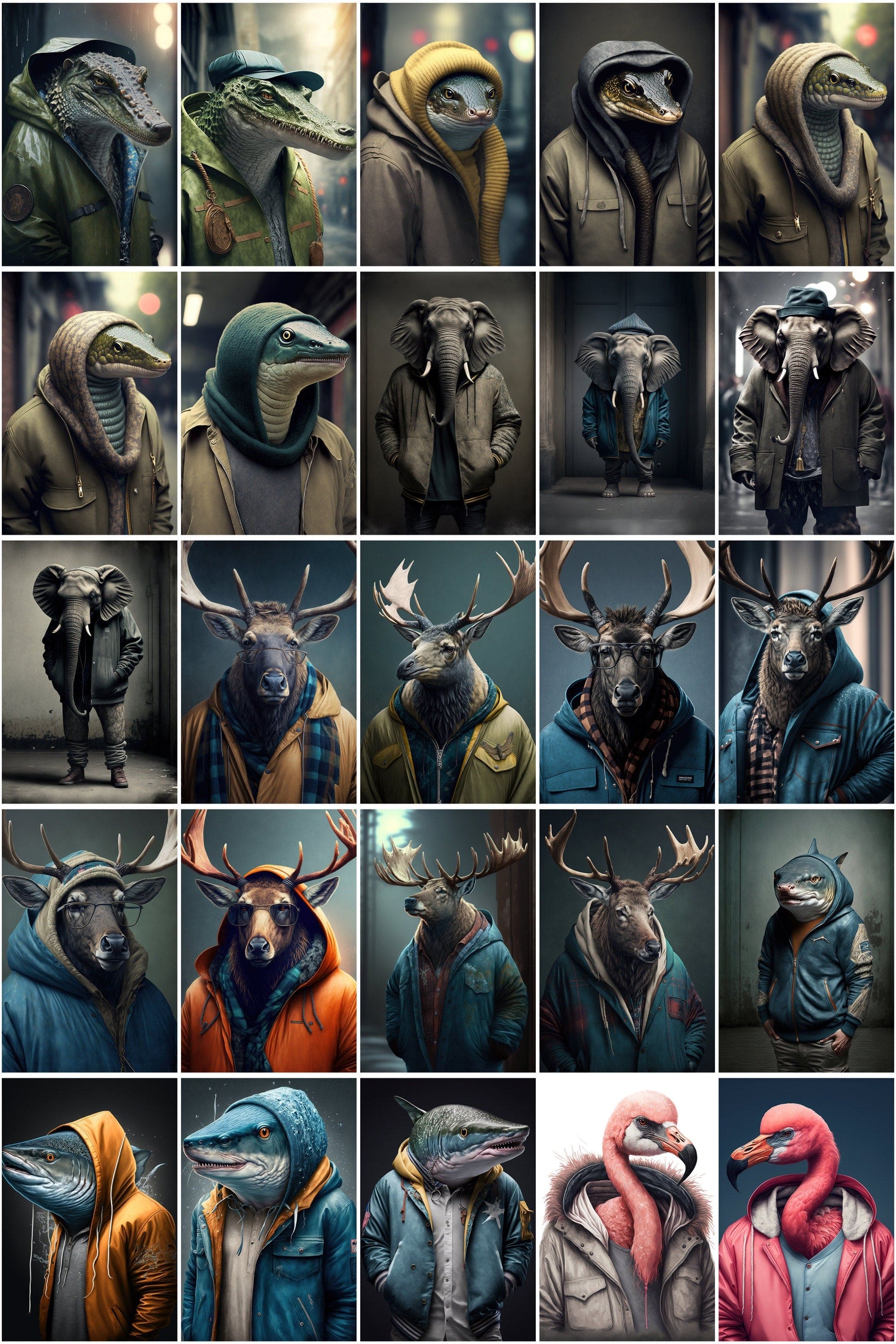 380 Fashion Animals Amazing and Unique, Printable Chic Animals, Designer animals, Pet animals dressed with cool clothes - Commercial License Digital Download Sumobundle