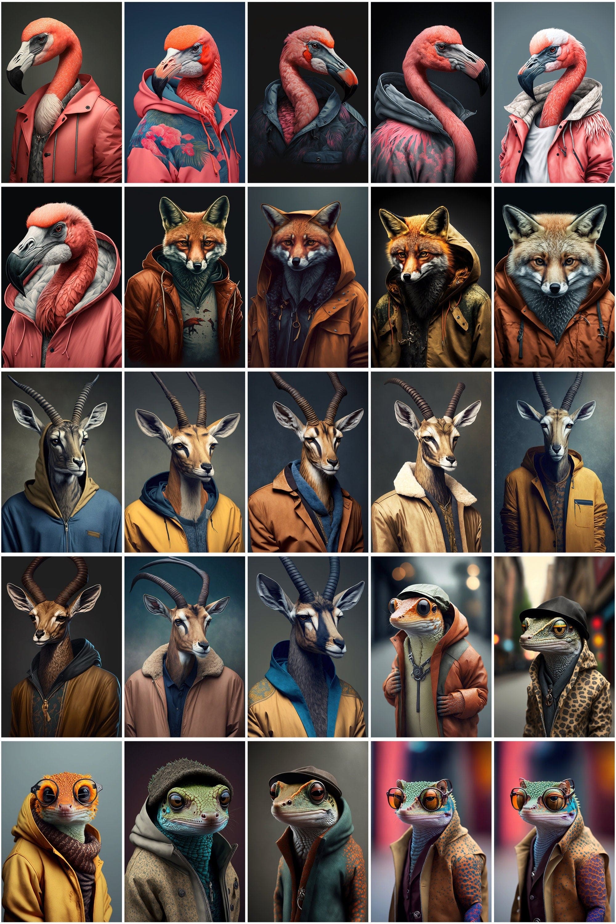 380 Fashion Animals Amazing and Unique, Printable Chic Animals, Designer animals, Pet animals dressed with cool clothes - Commercial License Digital Download Sumobundle