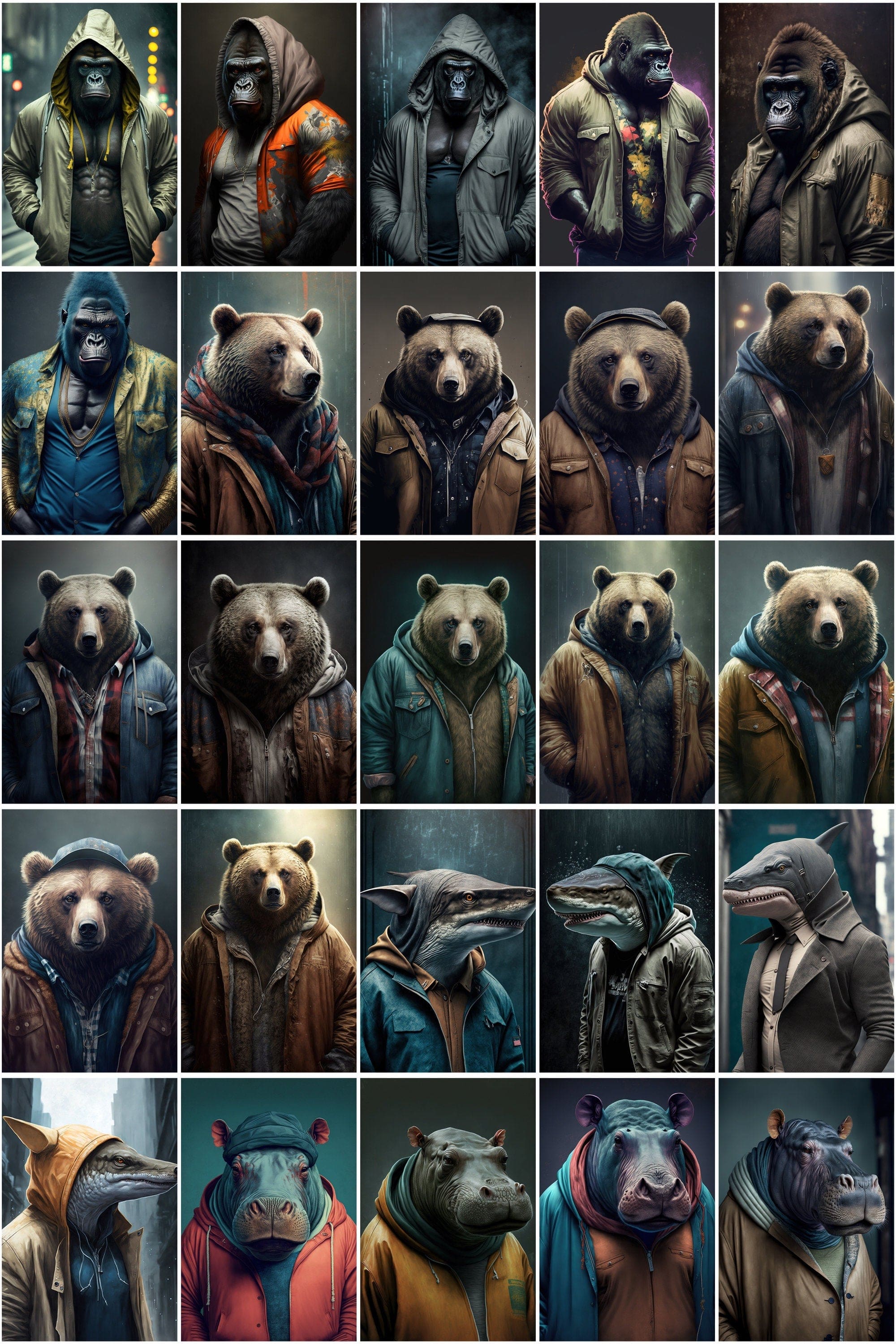 380 Fashion Animals Amazing and Unique, Printable Chic Animals, Designer animals, Pet animals dressed with cool clothes - Commercial License Digital Download Sumobundle