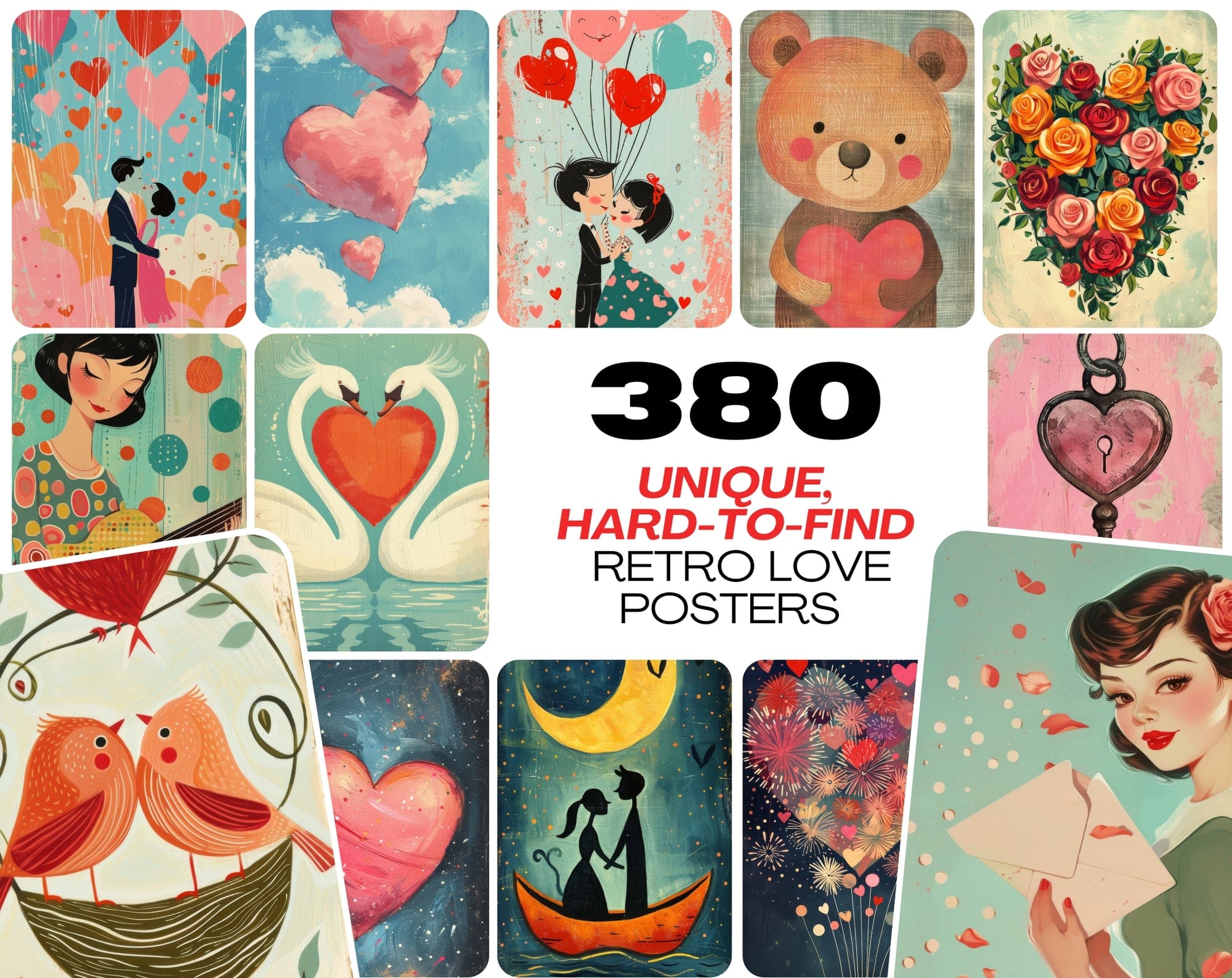 380 Unique, Hard-to-Find Retro Love Posters Digital Download Sumobundle