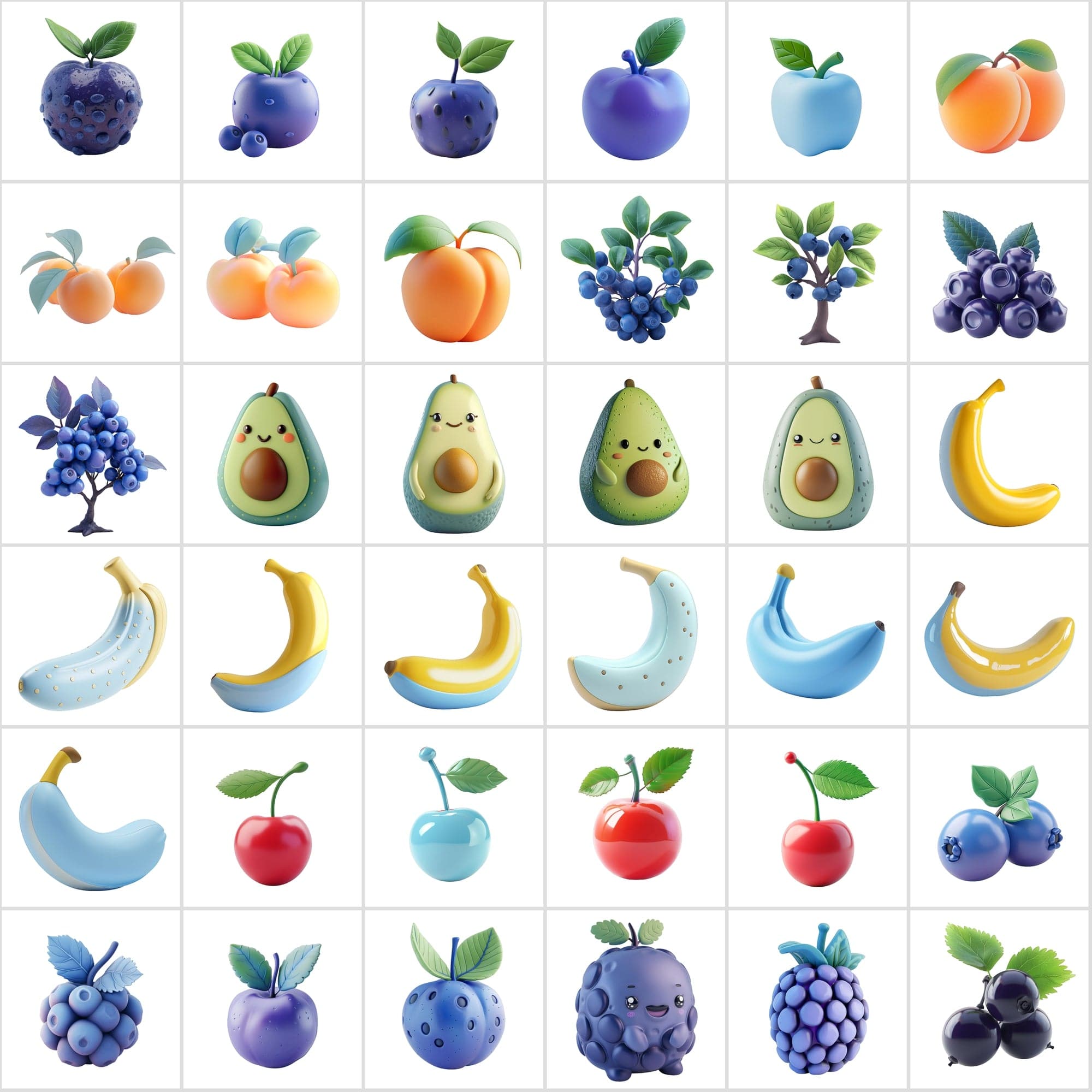 380 Vibrant Fruit Illustrations Pack: Plastic & Clay Textures Digital Download Sumobundle