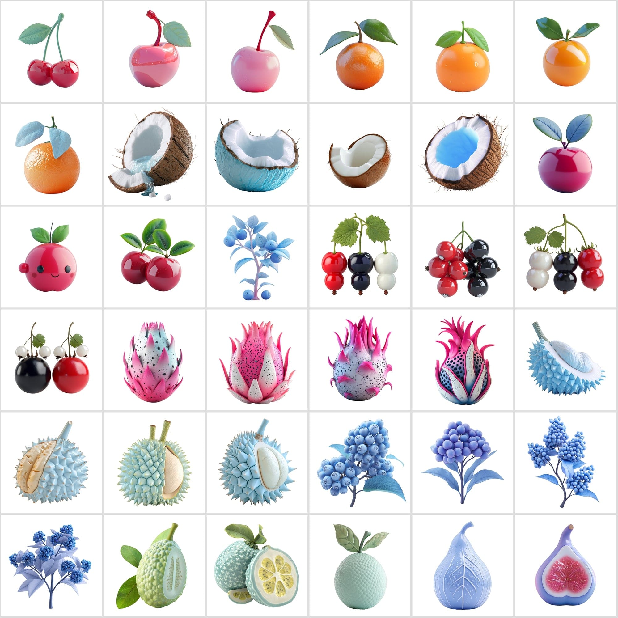 380 Vibrant Fruit Illustrations Pack: Plastic & Clay Textures Digital Download Sumobundle