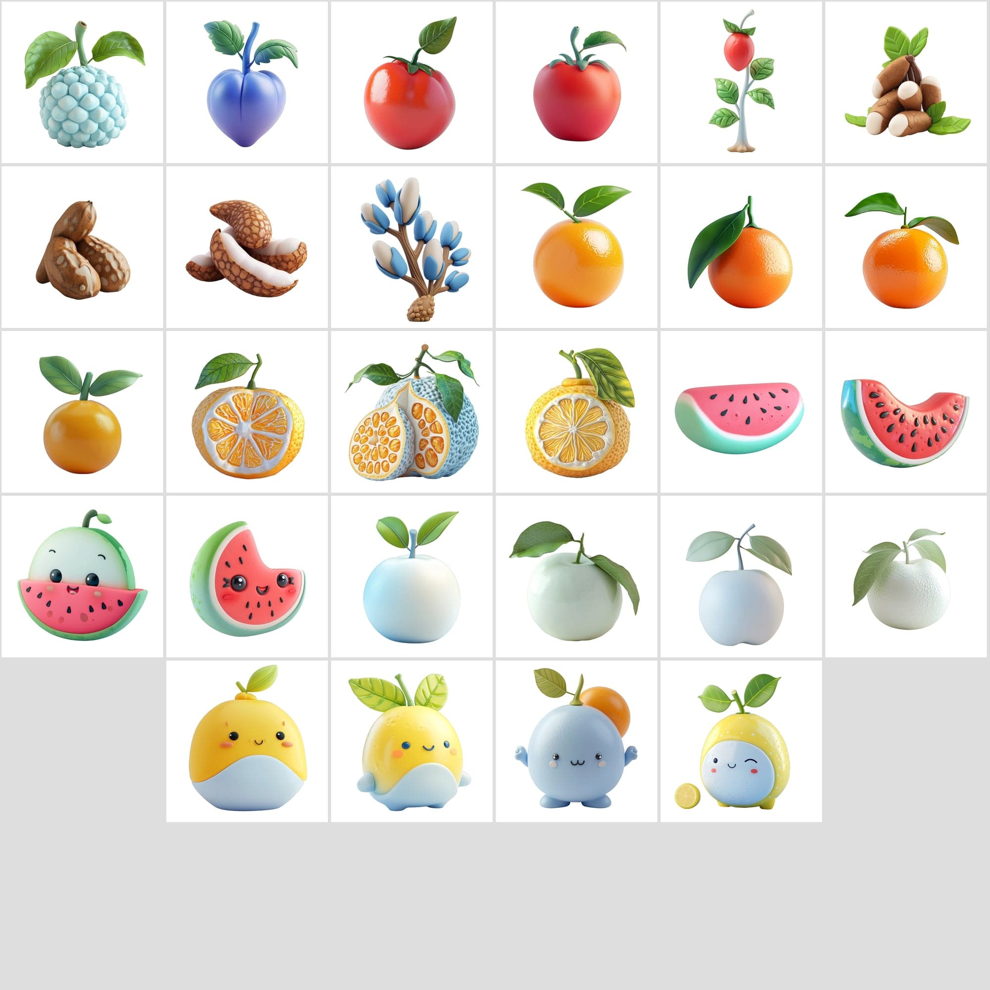 380 Vibrant Fruit Illustrations Pack: Plastic & Clay Textures Digital Download Sumobundle