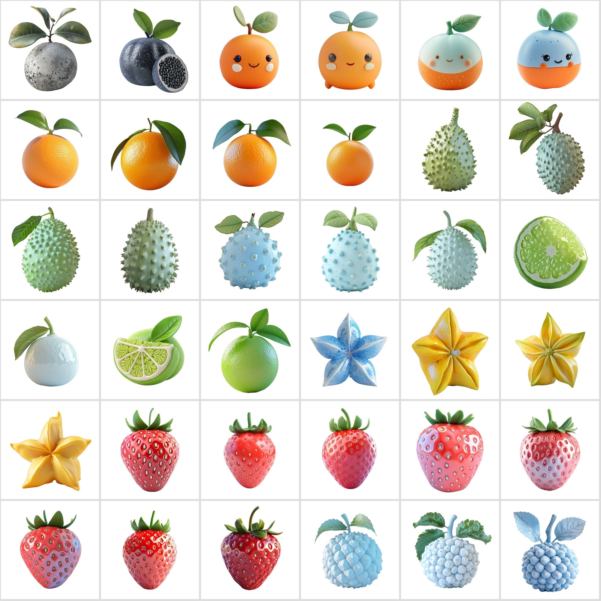 380 Vibrant Fruit Illustrations Pack: Plastic & Clay Textures Digital Download Sumobundle