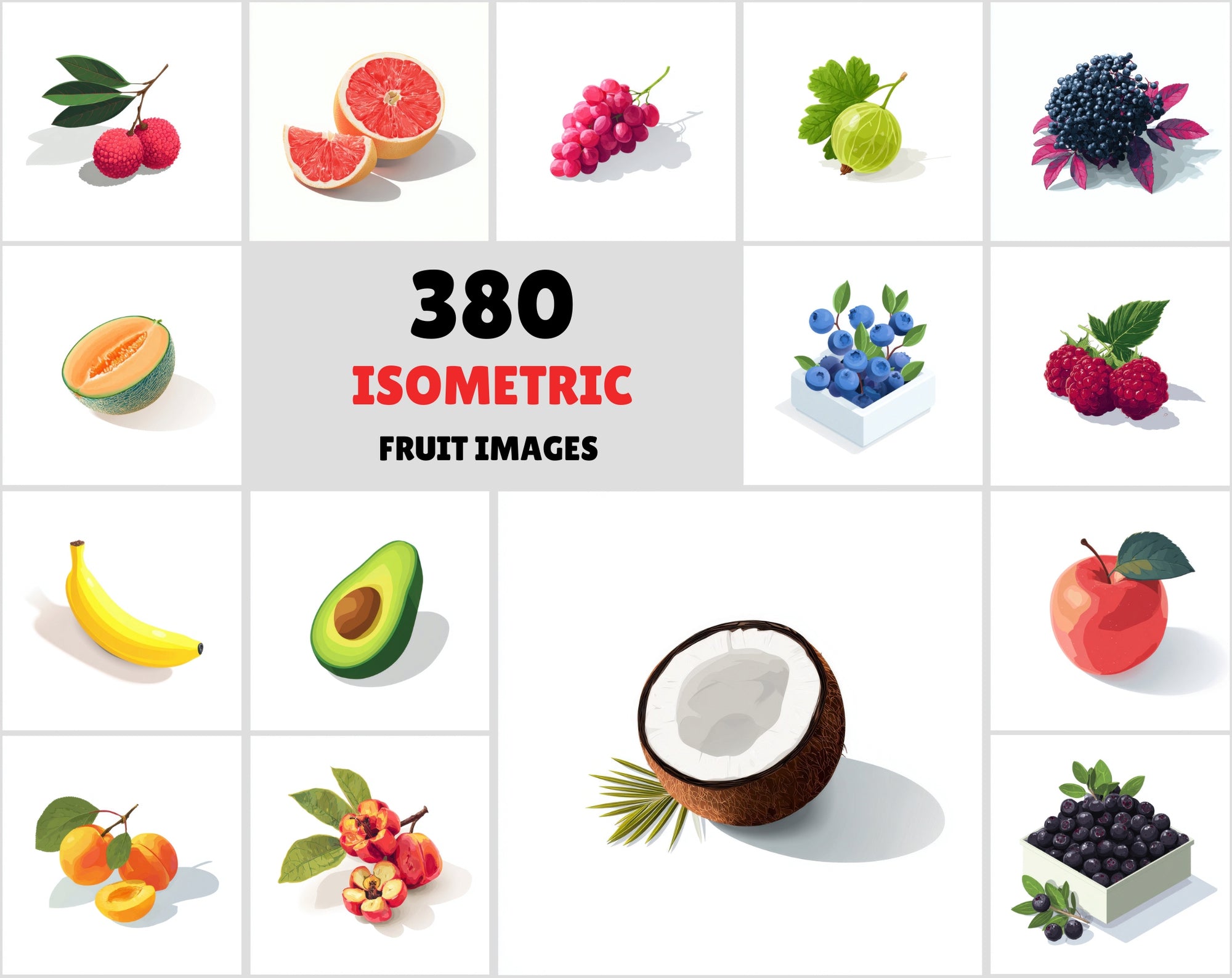 380 Isometric Fruit Illustrations
