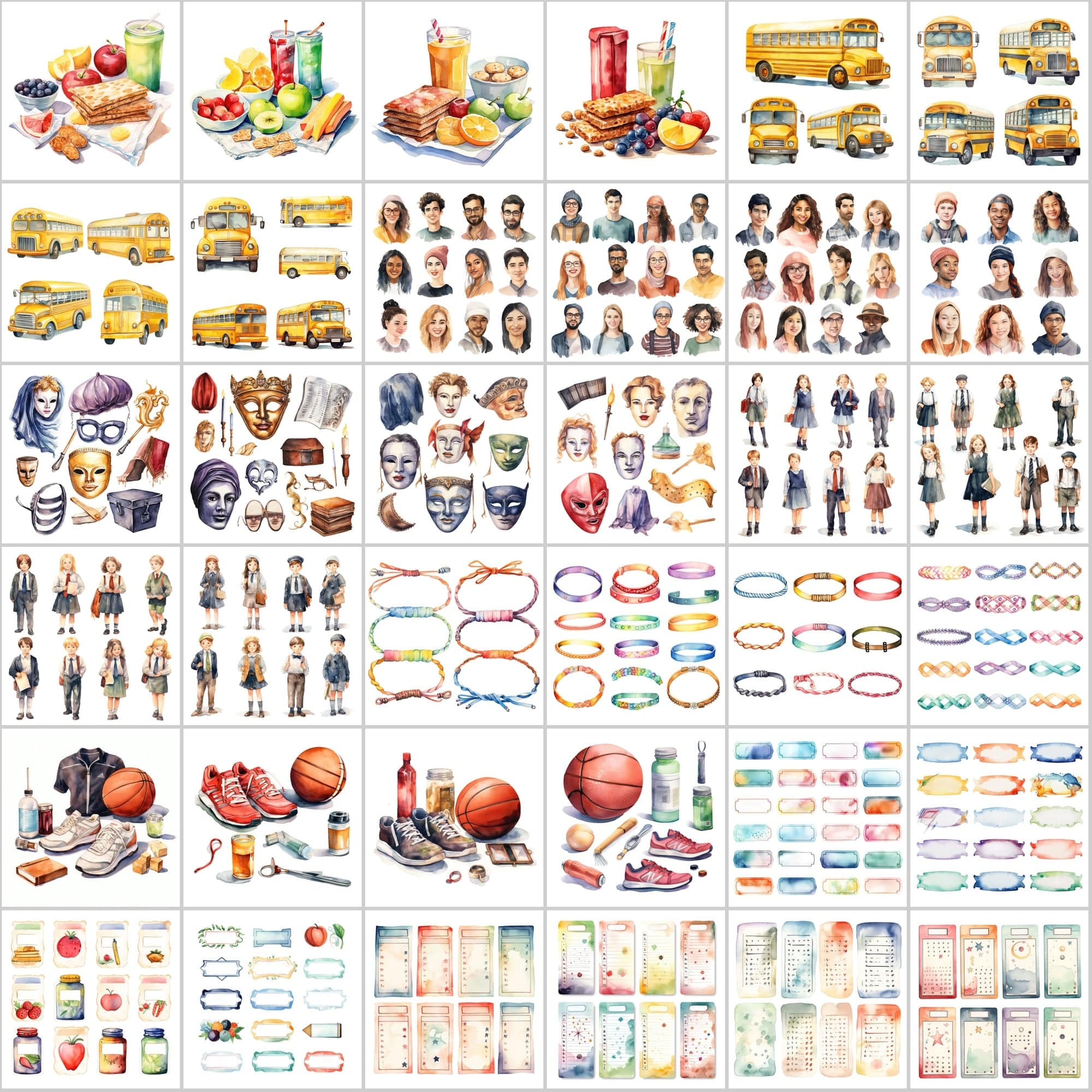 385 School-Themed Watercolor Clipart: Perfect for Teachers, Small Businesses, and Crafters Digital Download Sumobundle