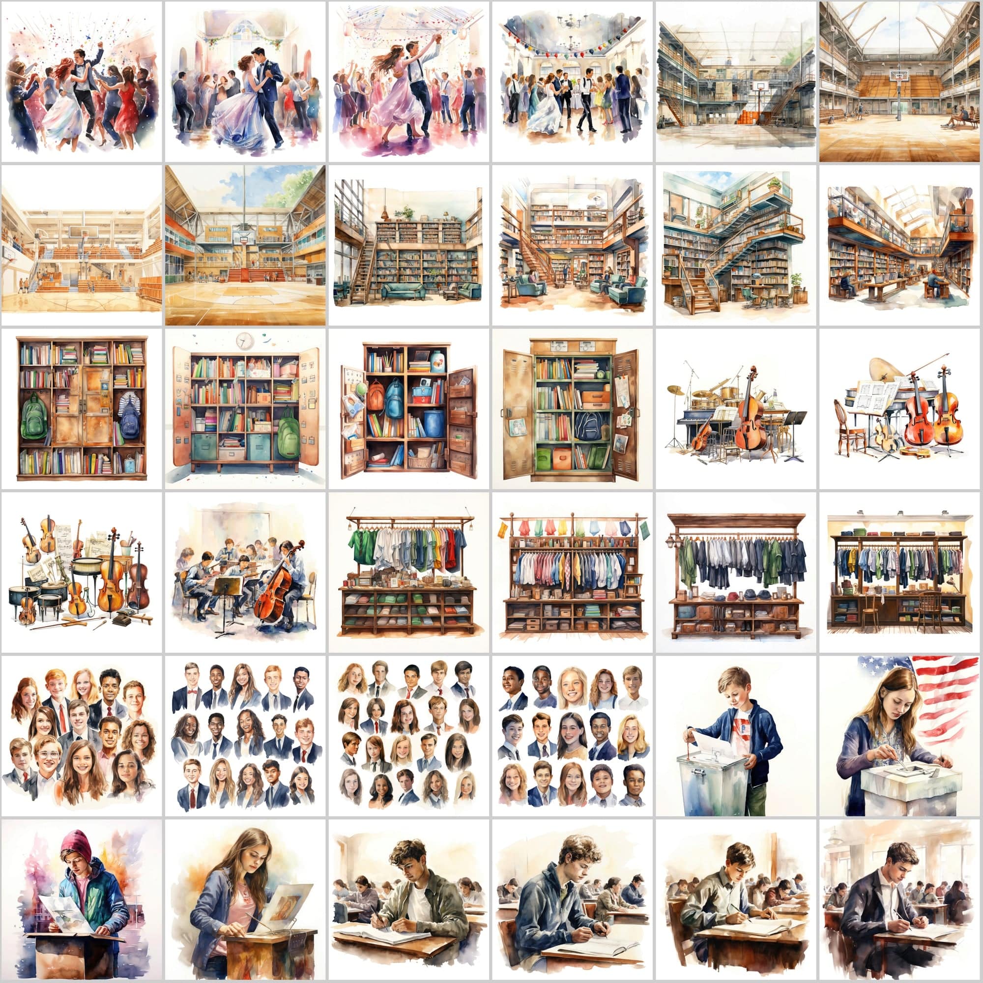 385 School-Themed Watercolor Clipart: Perfect for Teachers, Small Businesses, and Crafters Digital Download Sumobundle