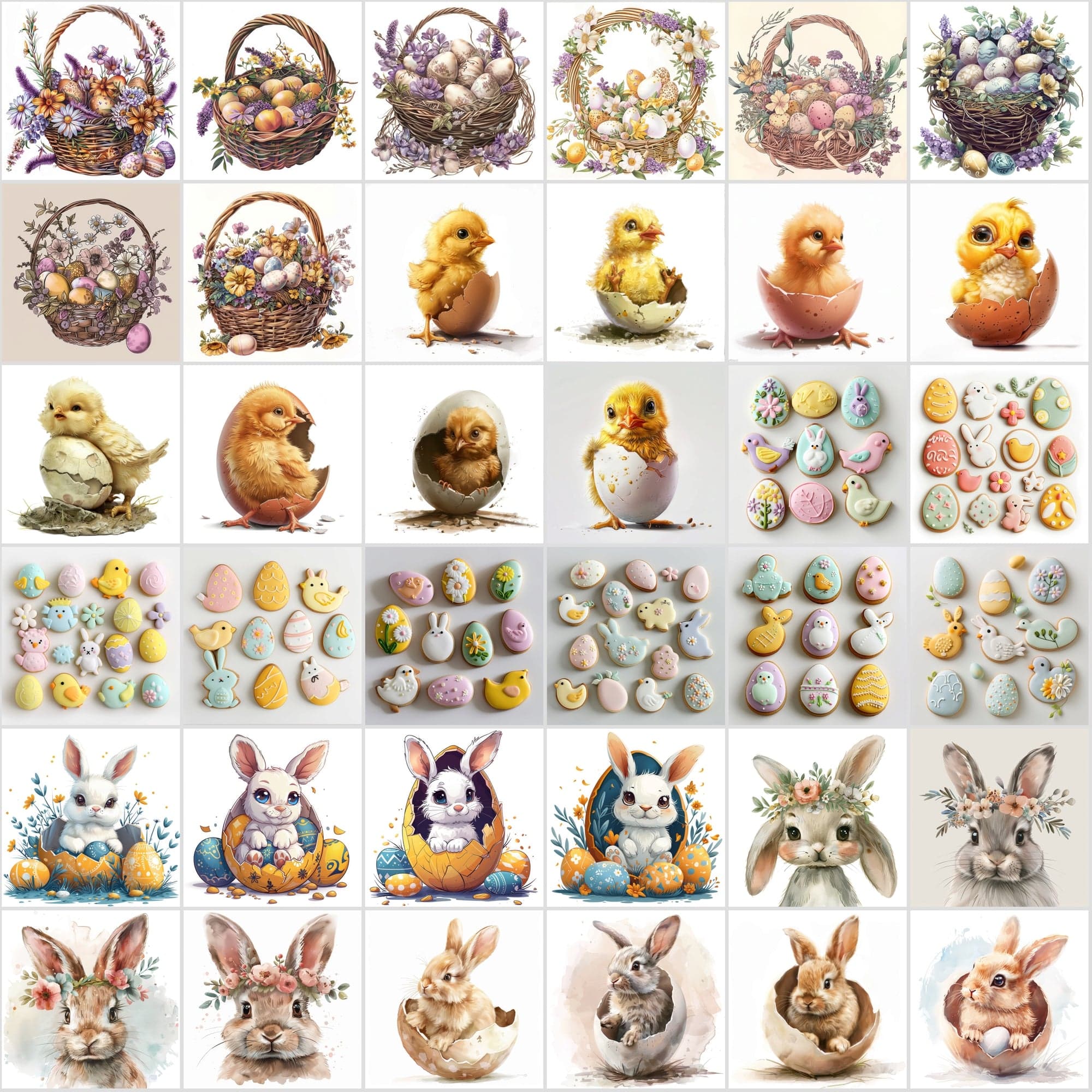 390 High-Resolution Easter Clipart Bundle - Easter Bunny, Egg Hunt Graphics, Printable Art, Commercial Use Digital Download Sumobundle