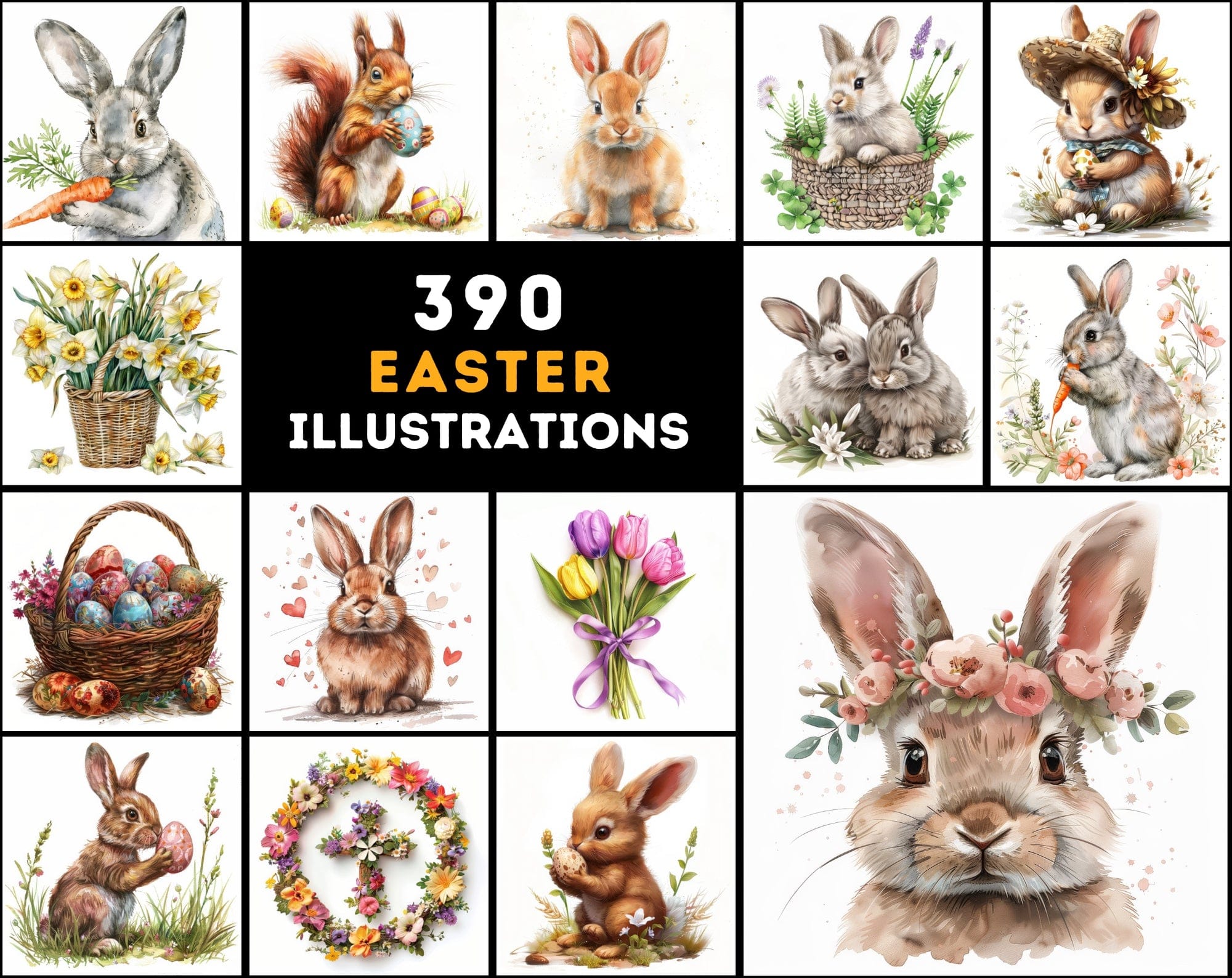 390 High-Resolution Easter Clipart Bundle - Easter Bunny, Egg Hunt Graphics, Printable Art, Commercial Use Digital Download Sumobundle