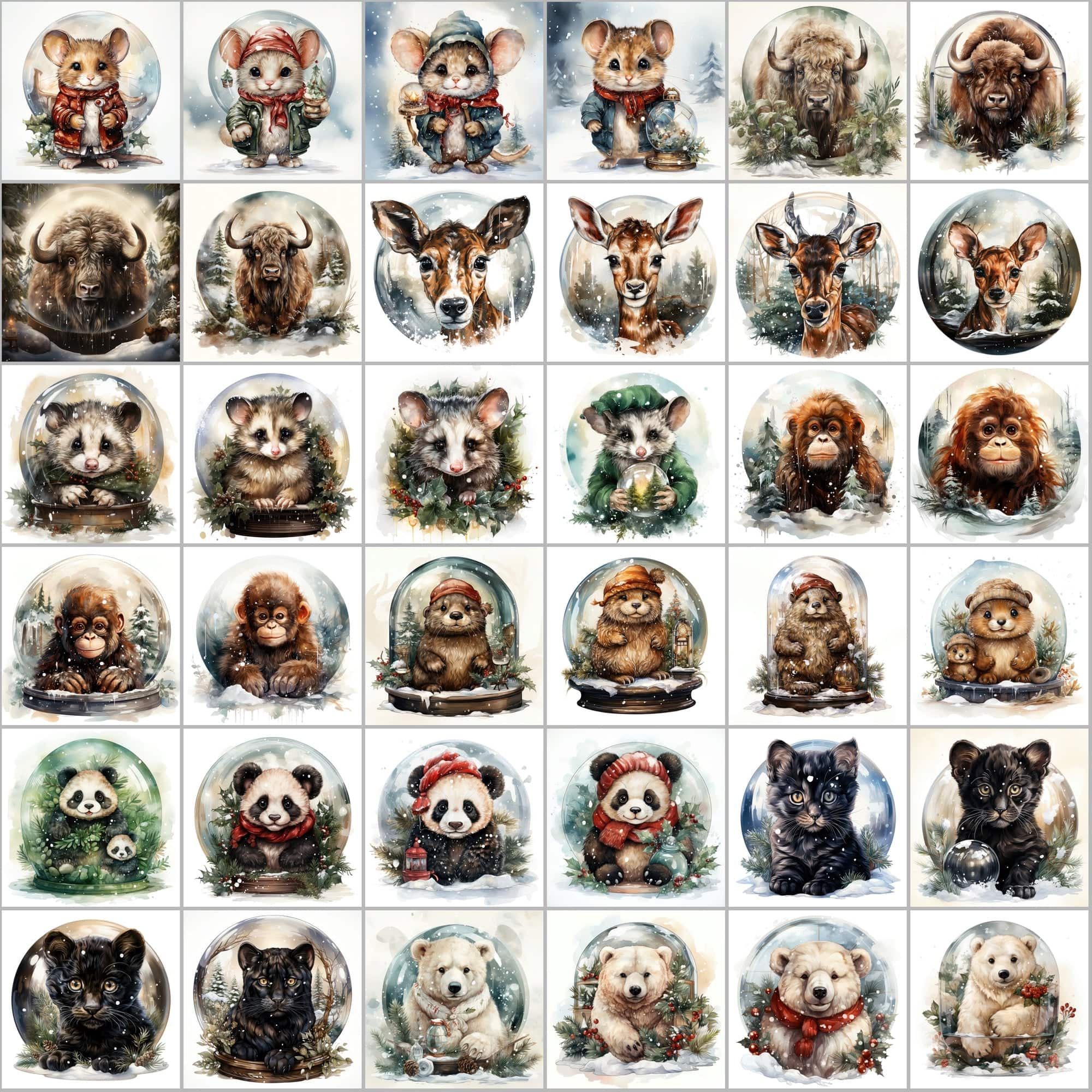 390 Winter Animal Snow Globe PNG Images Digital Download Sumobundle