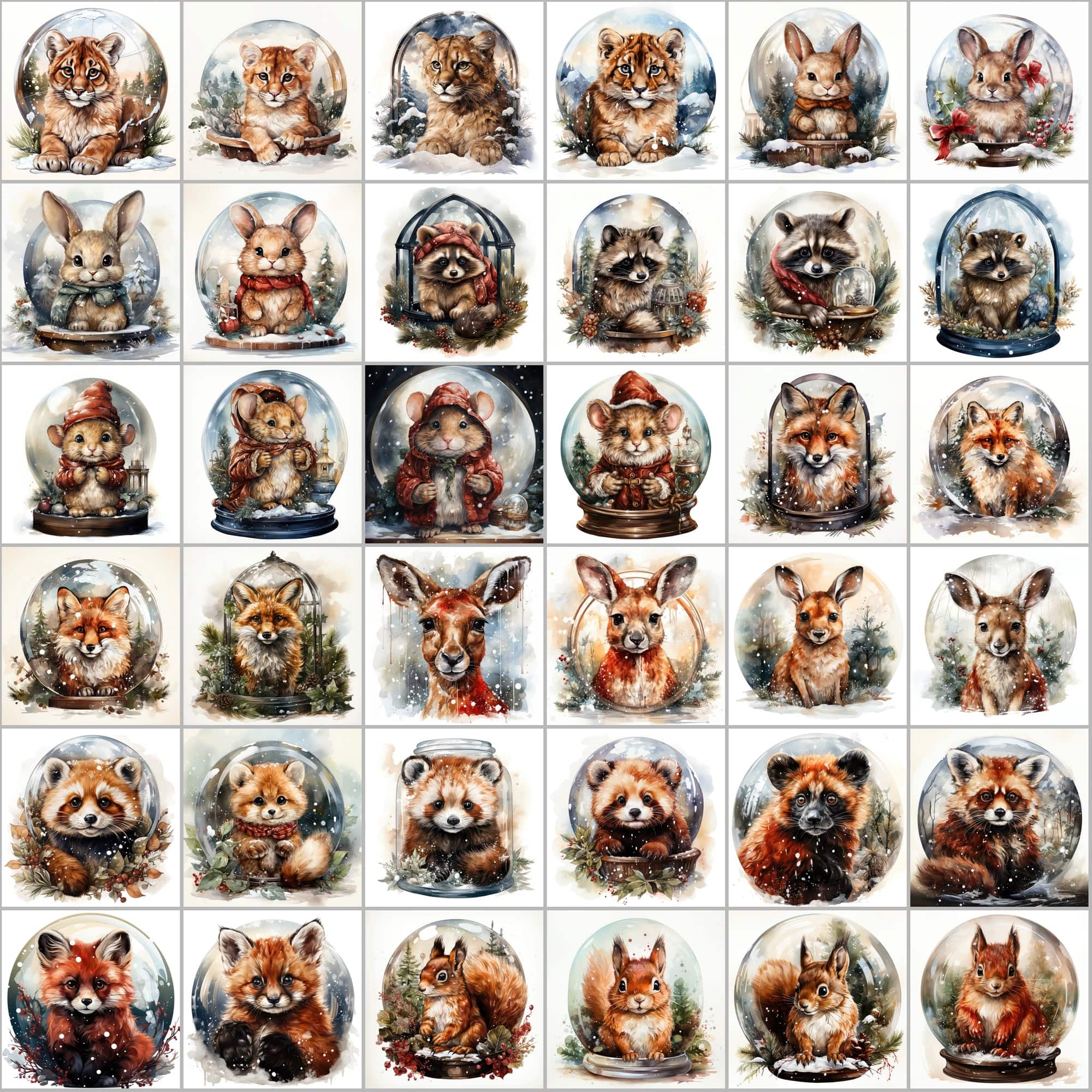 390 Winter Animal Snow Globe PNG Images Digital Download Sumobundle