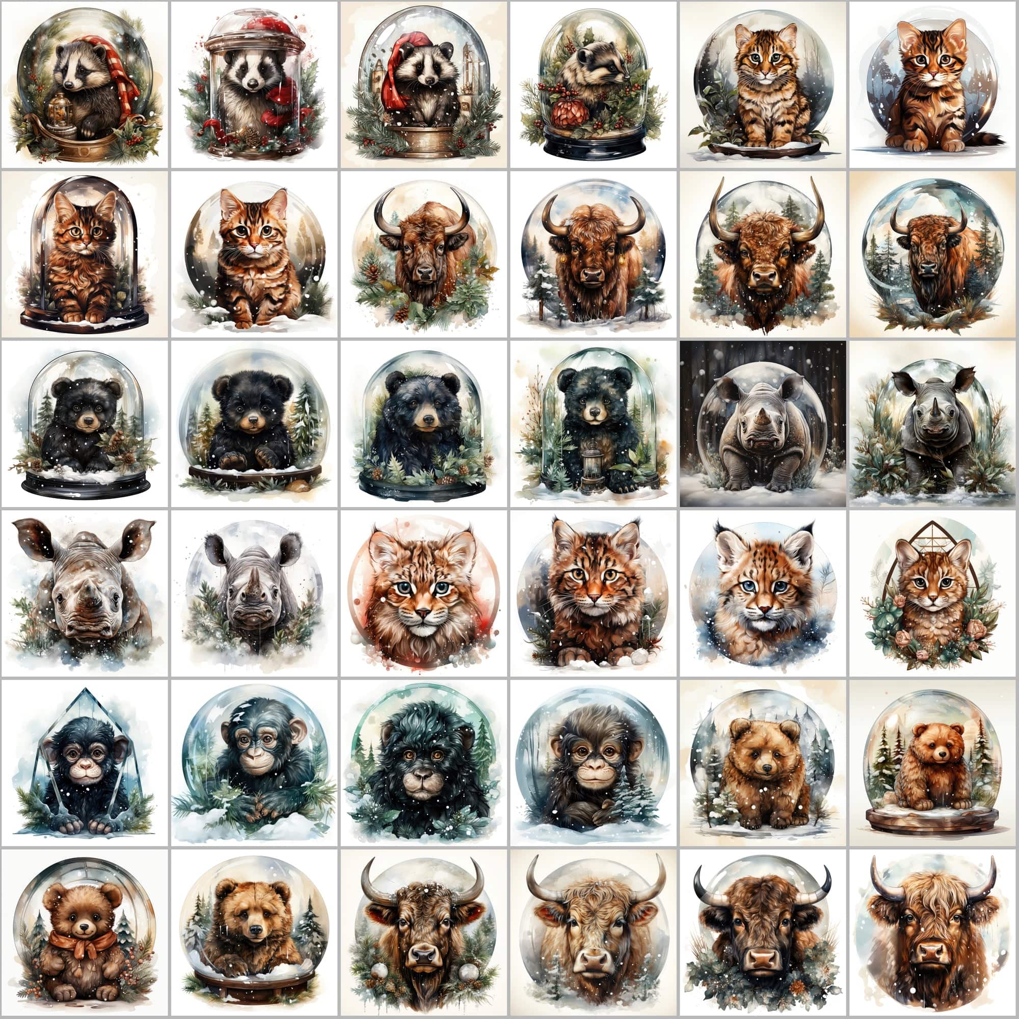 390 Winter Animal Snow Globe PNG Images Digital Download Sumobundle
