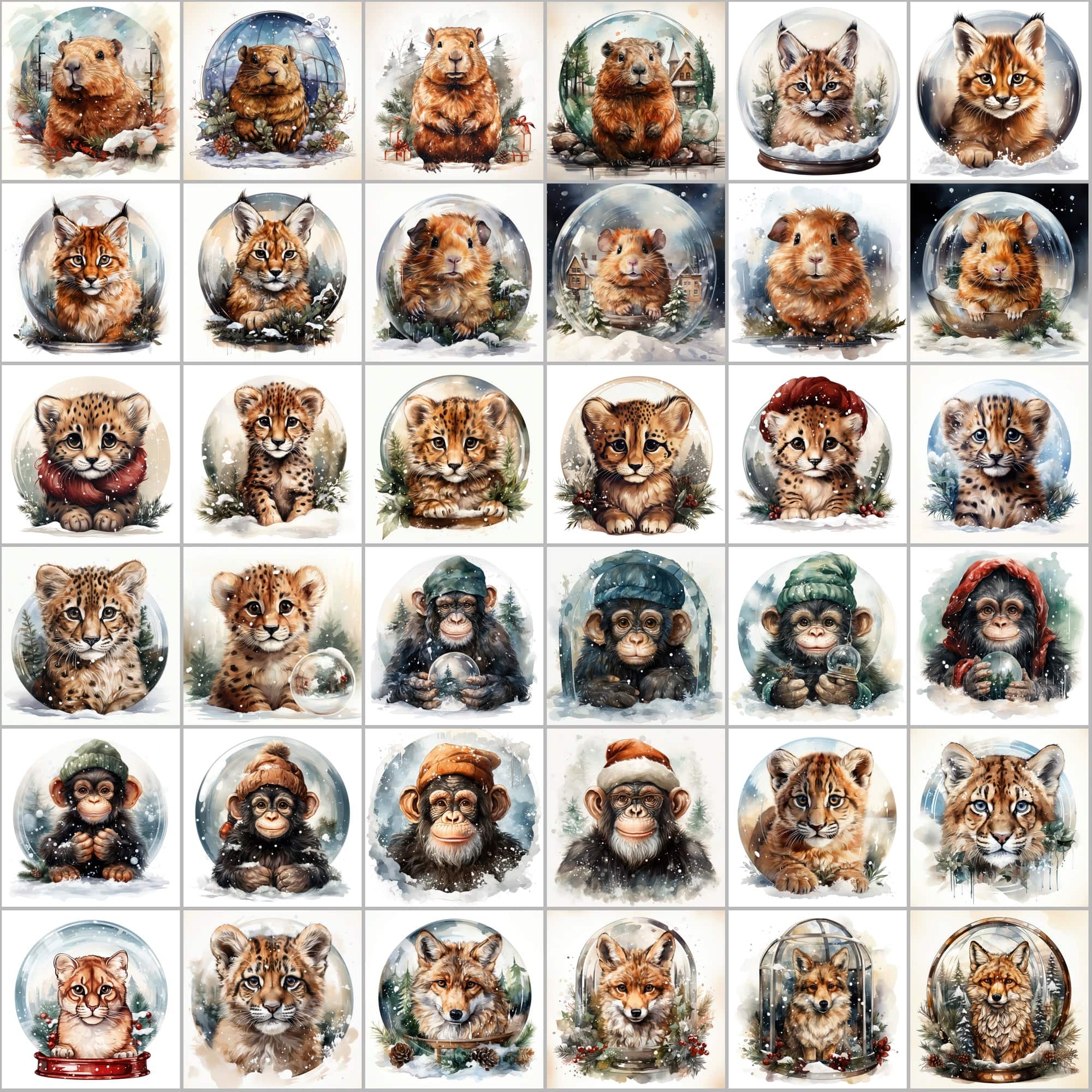 390 Winter Animal Snow Globe PNG Images Digital Download Sumobundle