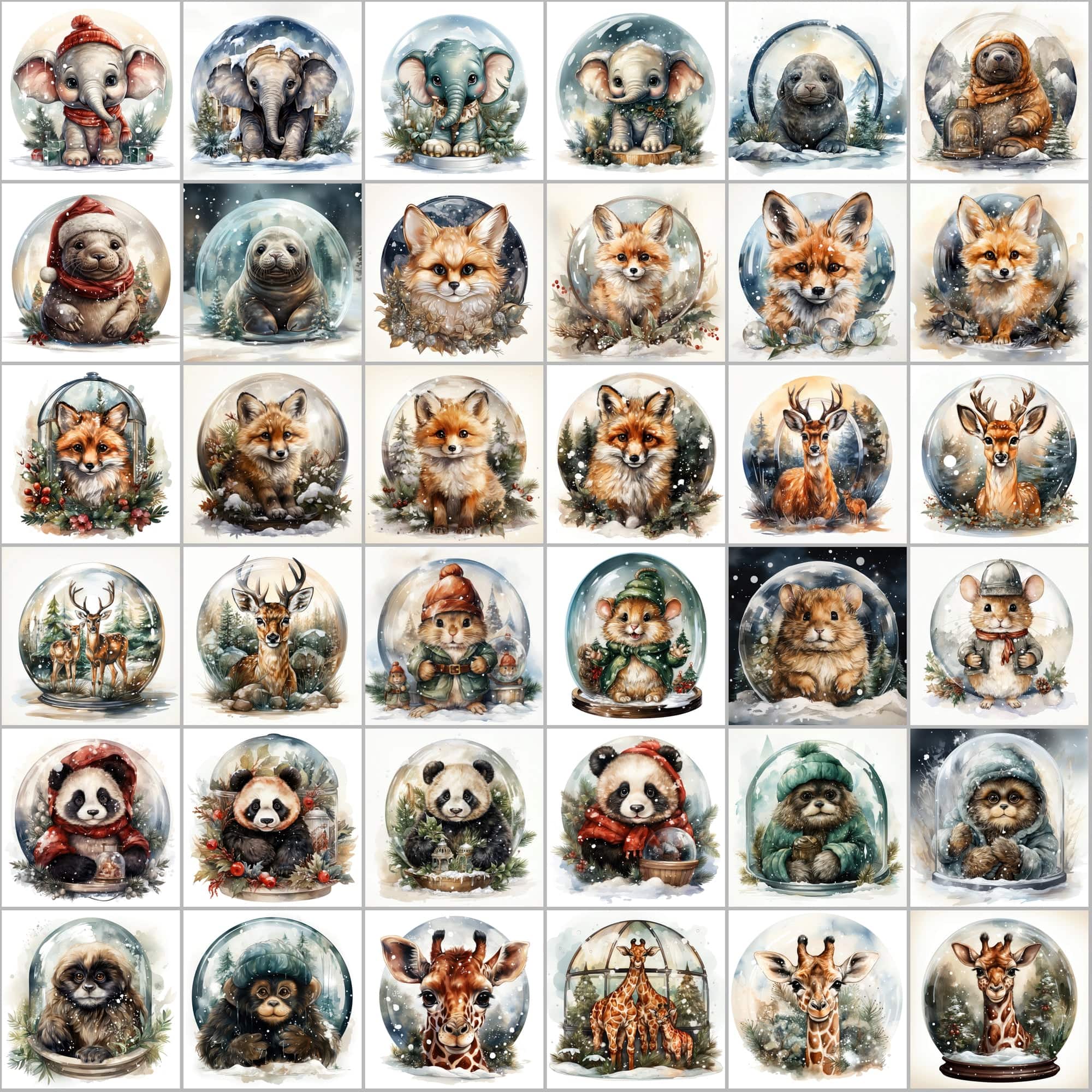 390 Winter Animal Snow Globe PNG Images Digital Download Sumobundle