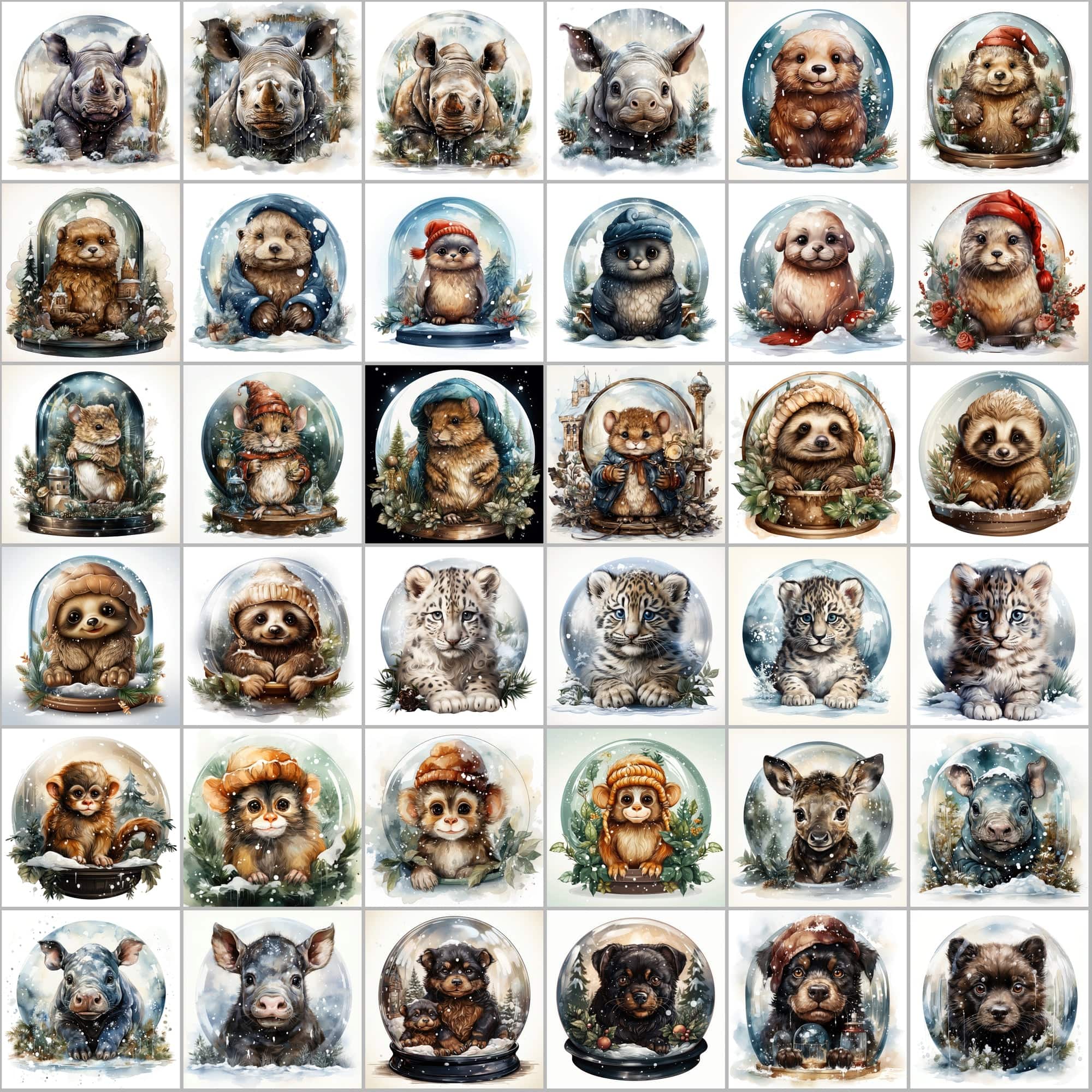 390 Winter Animal Snow Globe PNG Images Digital Download Sumobundle