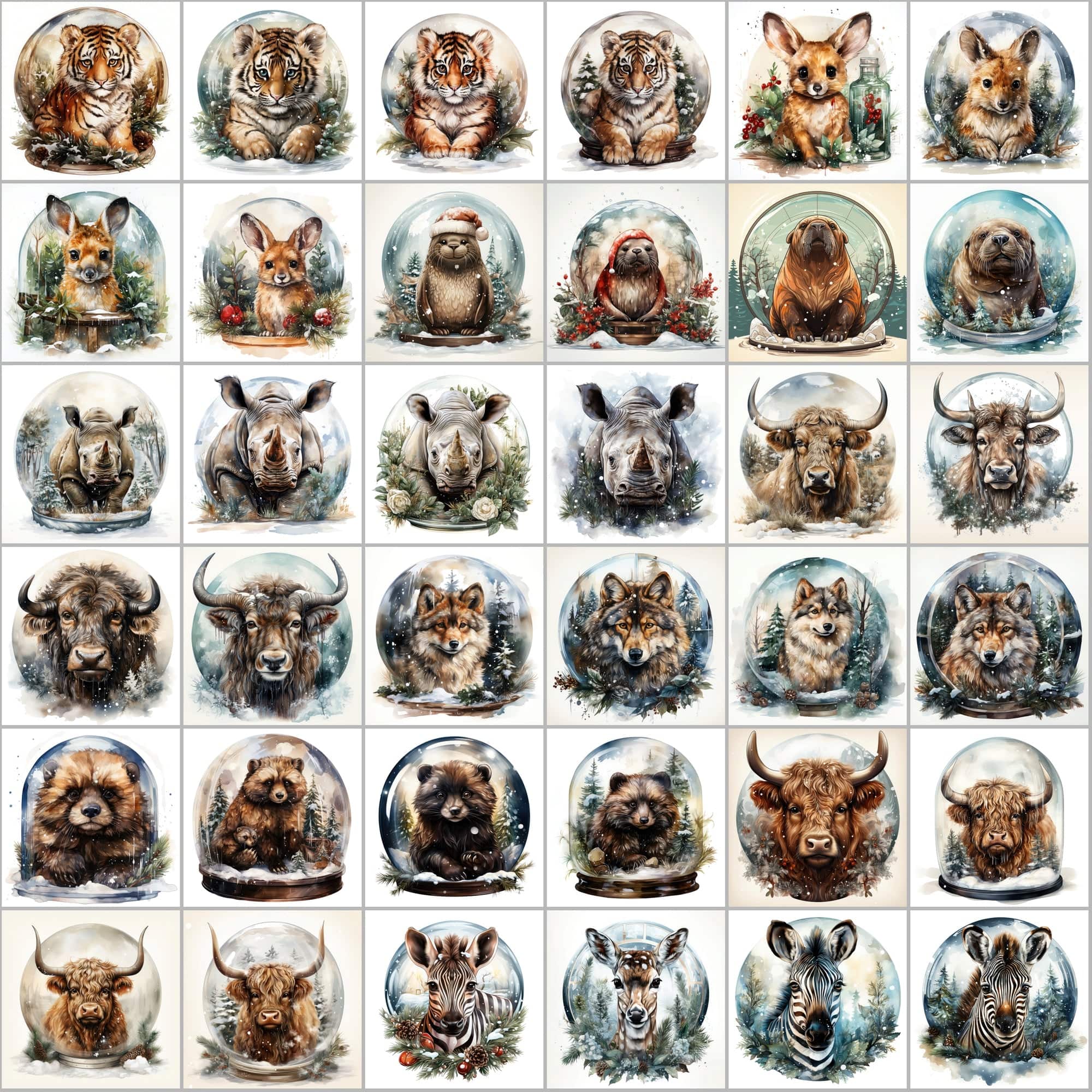 390 Winter Animal Snow Globe PNG Images Digital Download Sumobundle