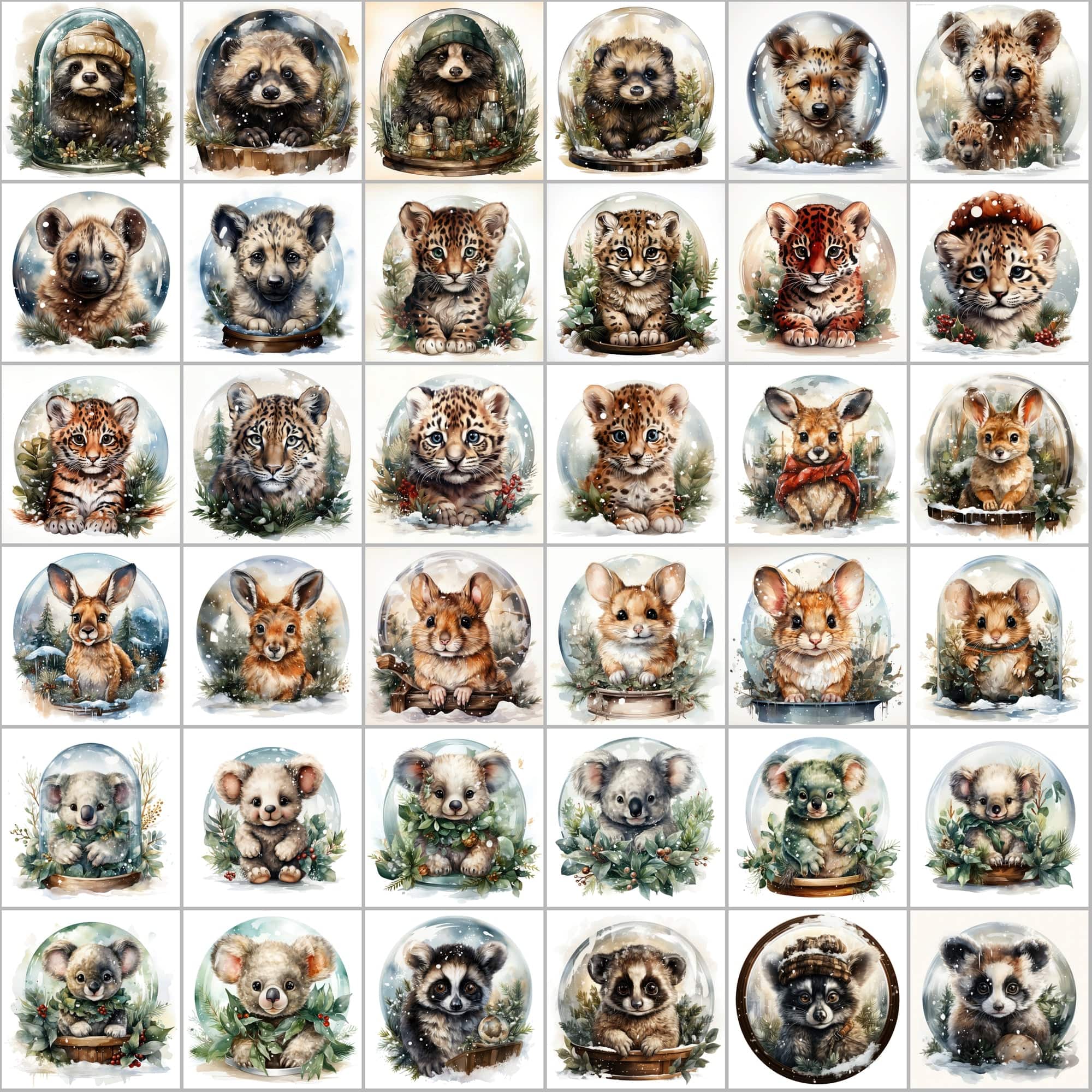 390 Winter Animal Snow Globe PNG Images Digital Download Sumobundle