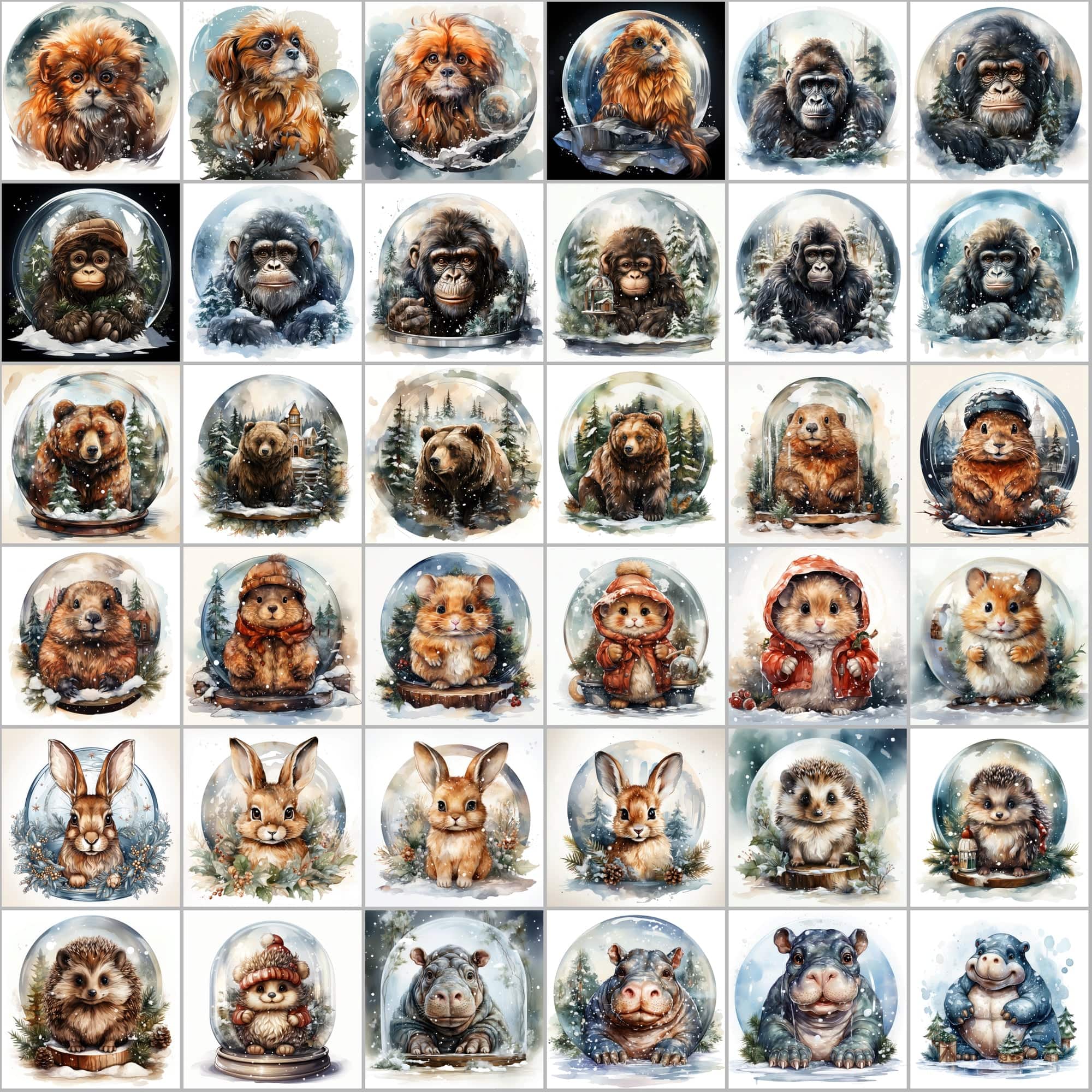390 Winter Animal Snow Globe PNG Images Digital Download Sumobundle
