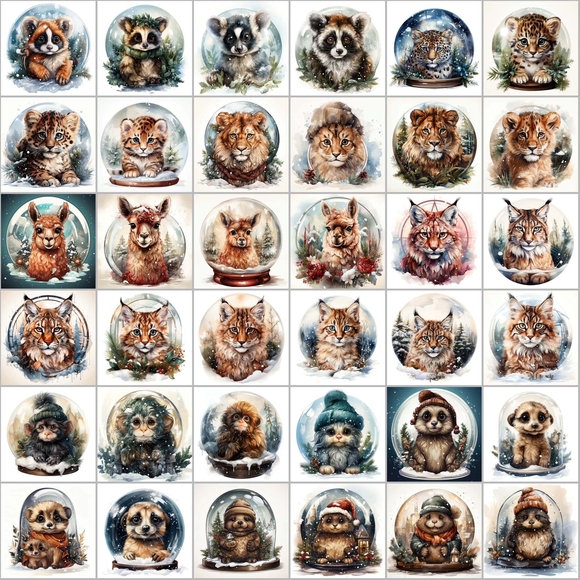 390 Winter Animal Snow Globe PNG Images Digital Download Sumobundle