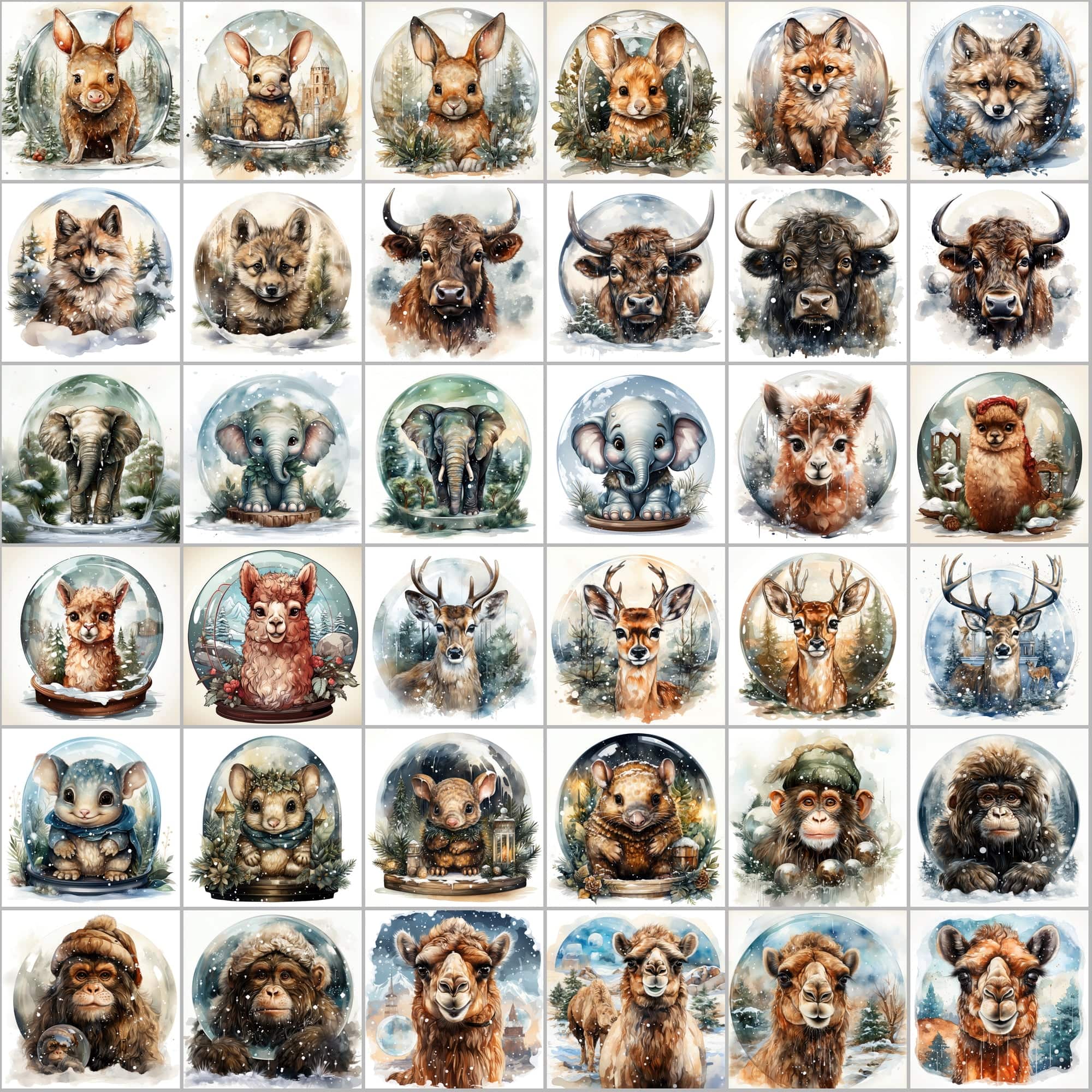 390 Winter Animal Snow Globe PNG Images Digital Download Sumobundle